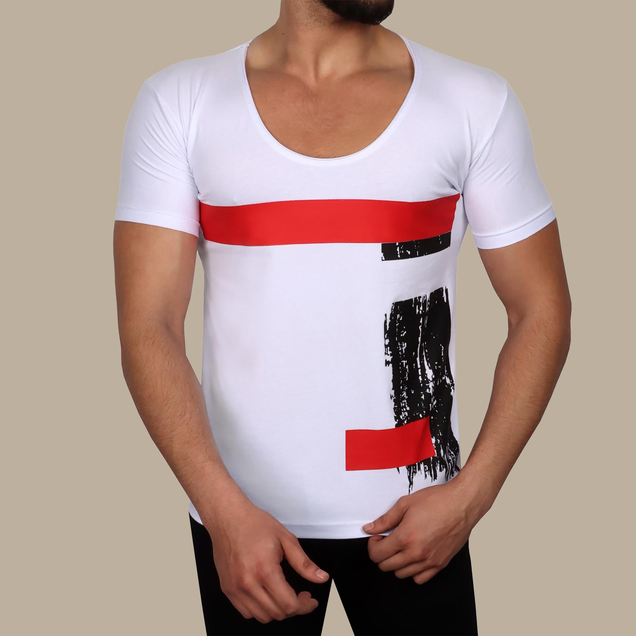 T-Shirt Red Line Painted | White
