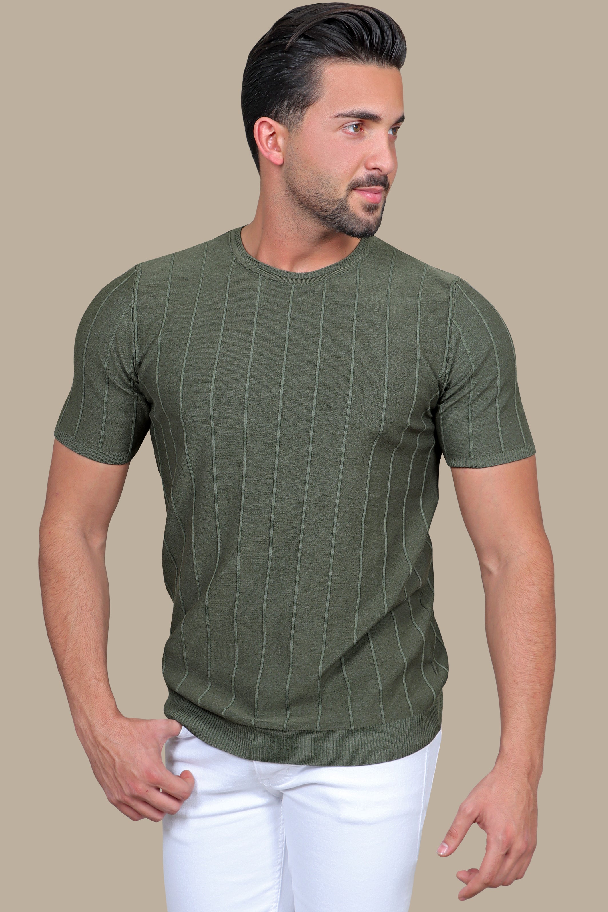 T-Shirt Mercerized Stripes | Khaki