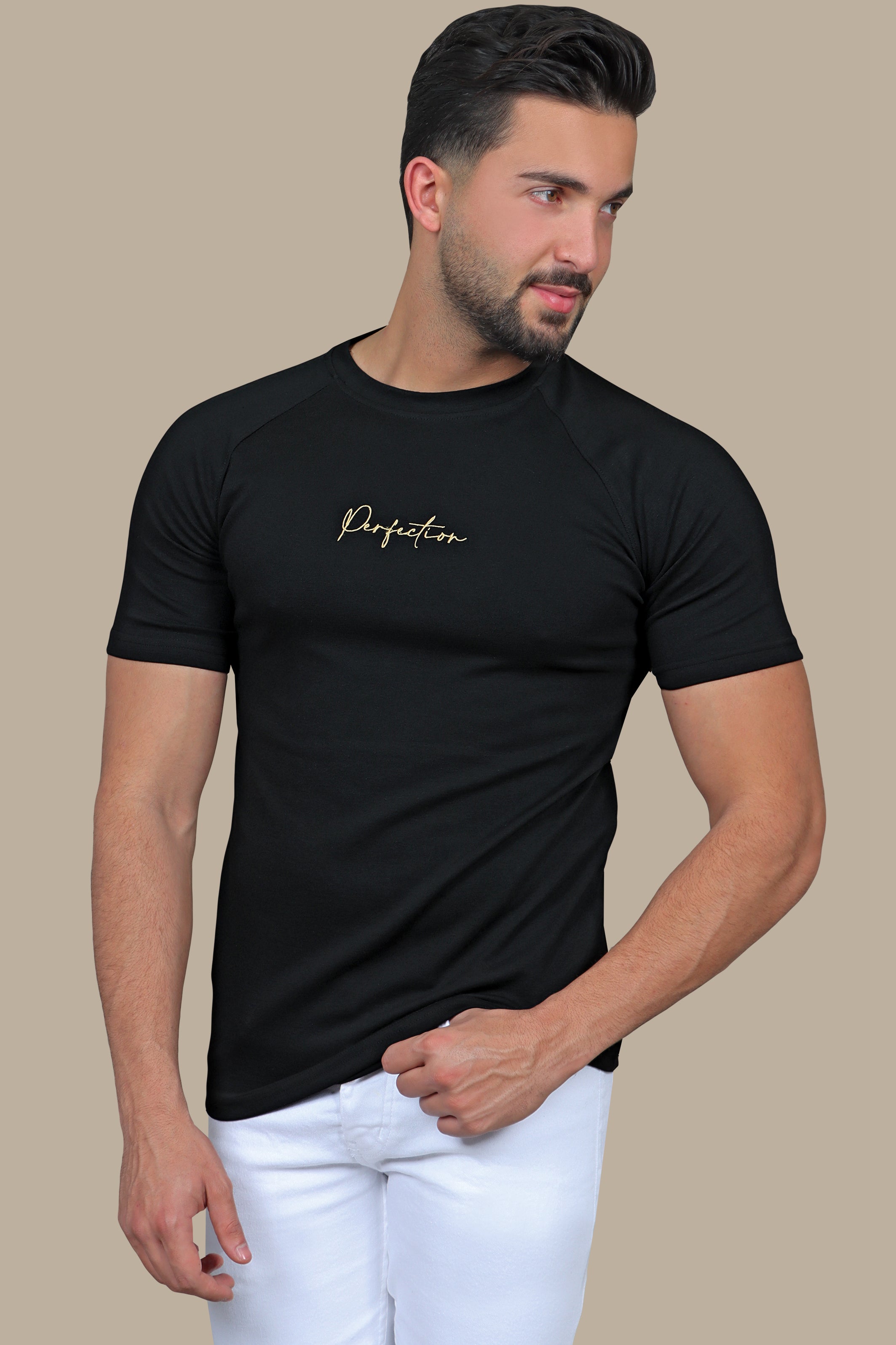 Printed Perfection: Black T-Shirt with Word Design