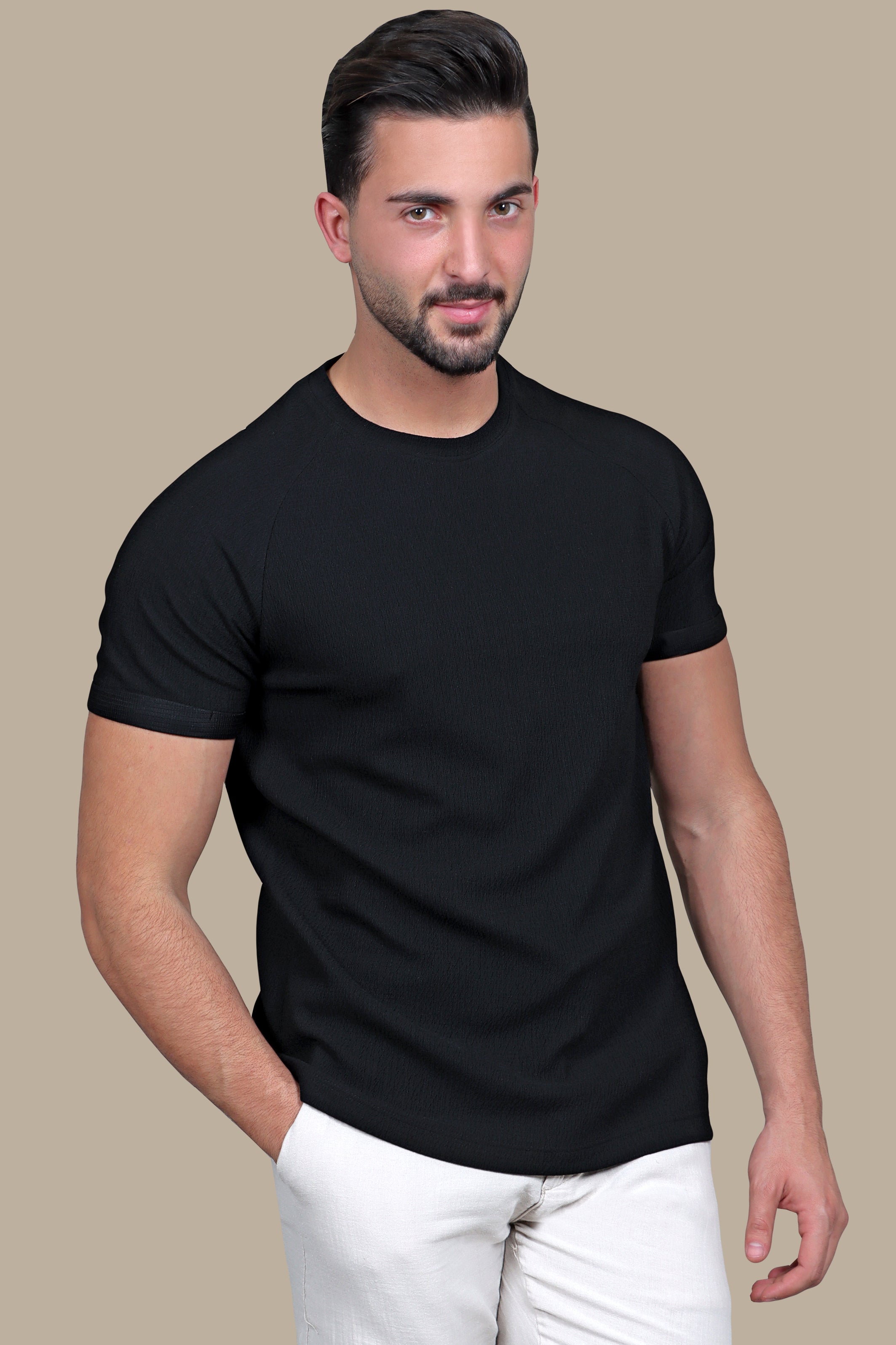 Urban Edge: Black Oversize Shoulder Cut T-Shirt