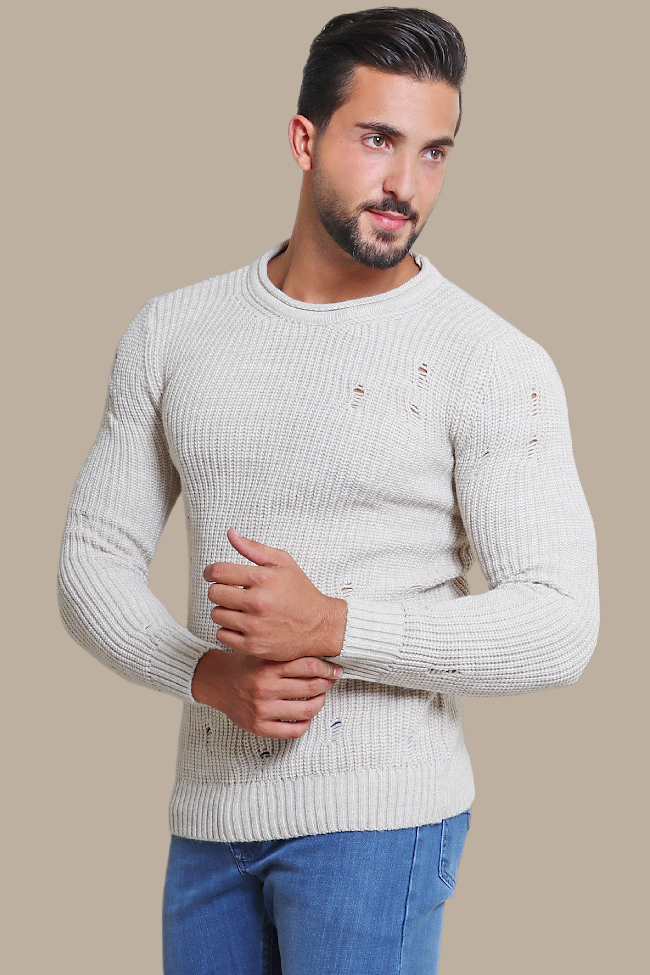 Sweater Knitted Damaged | Beige
