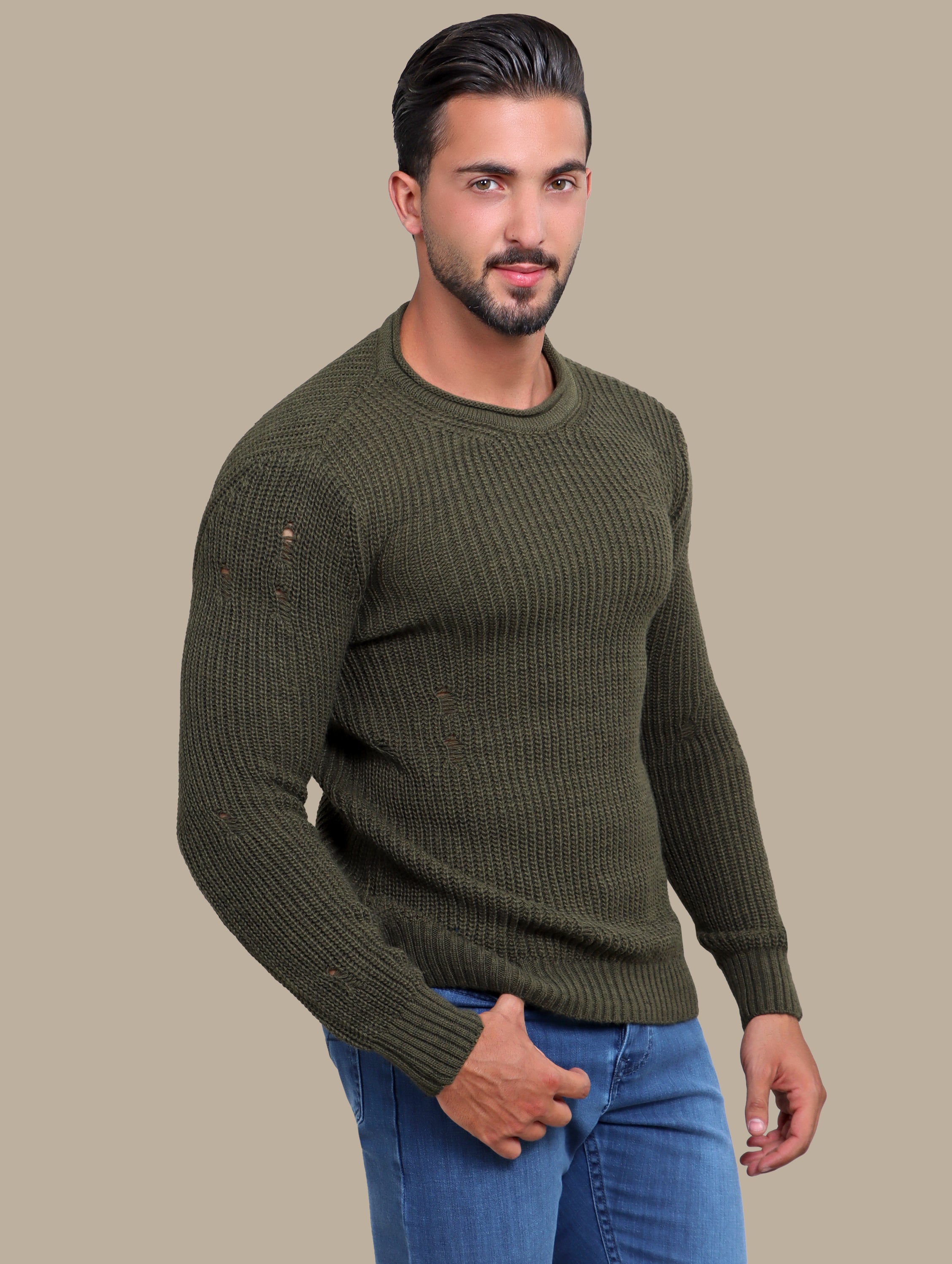 Sweater Knitted Damaged | Khaki