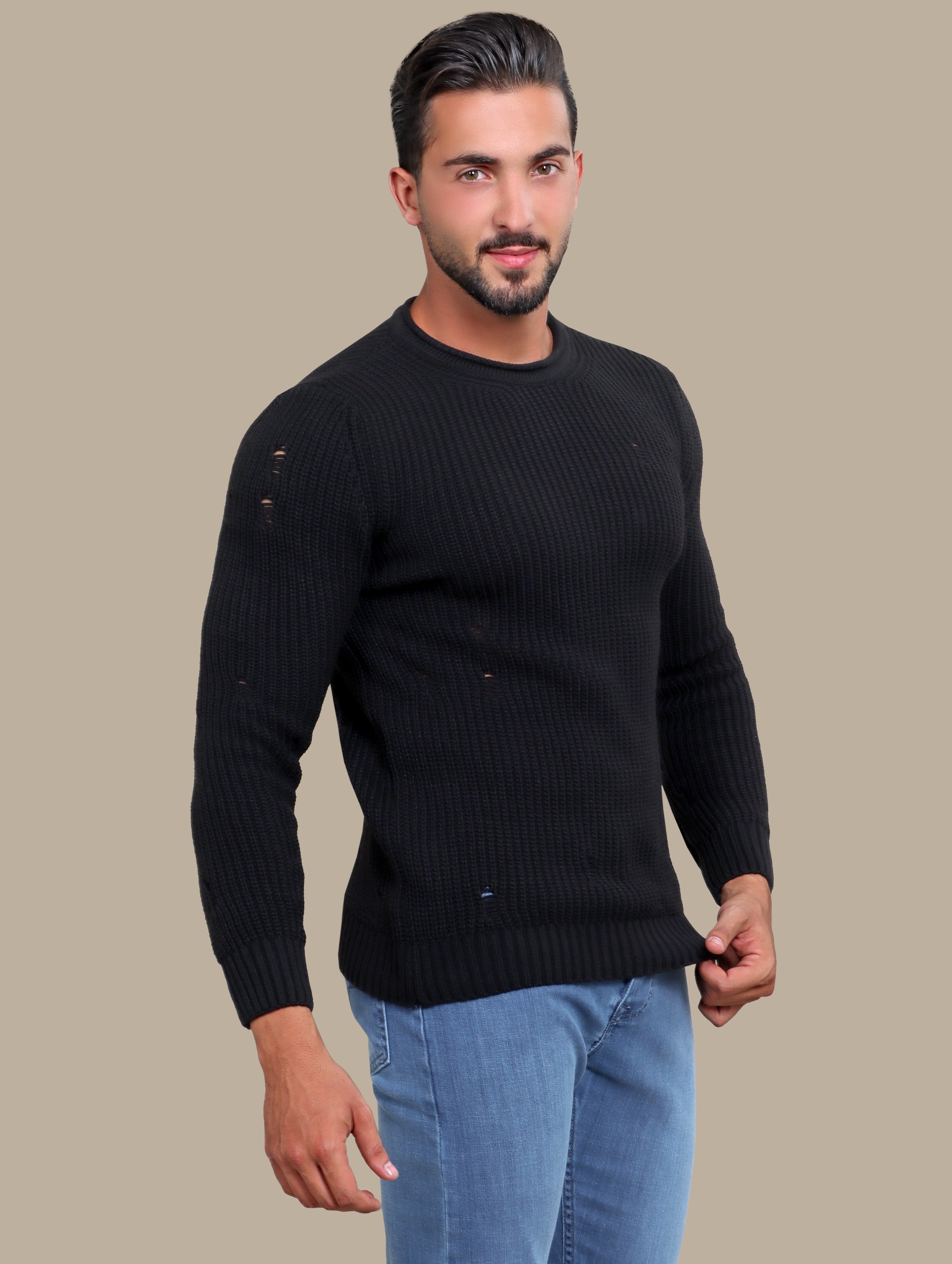 Sweater Knitted Damaged | Black