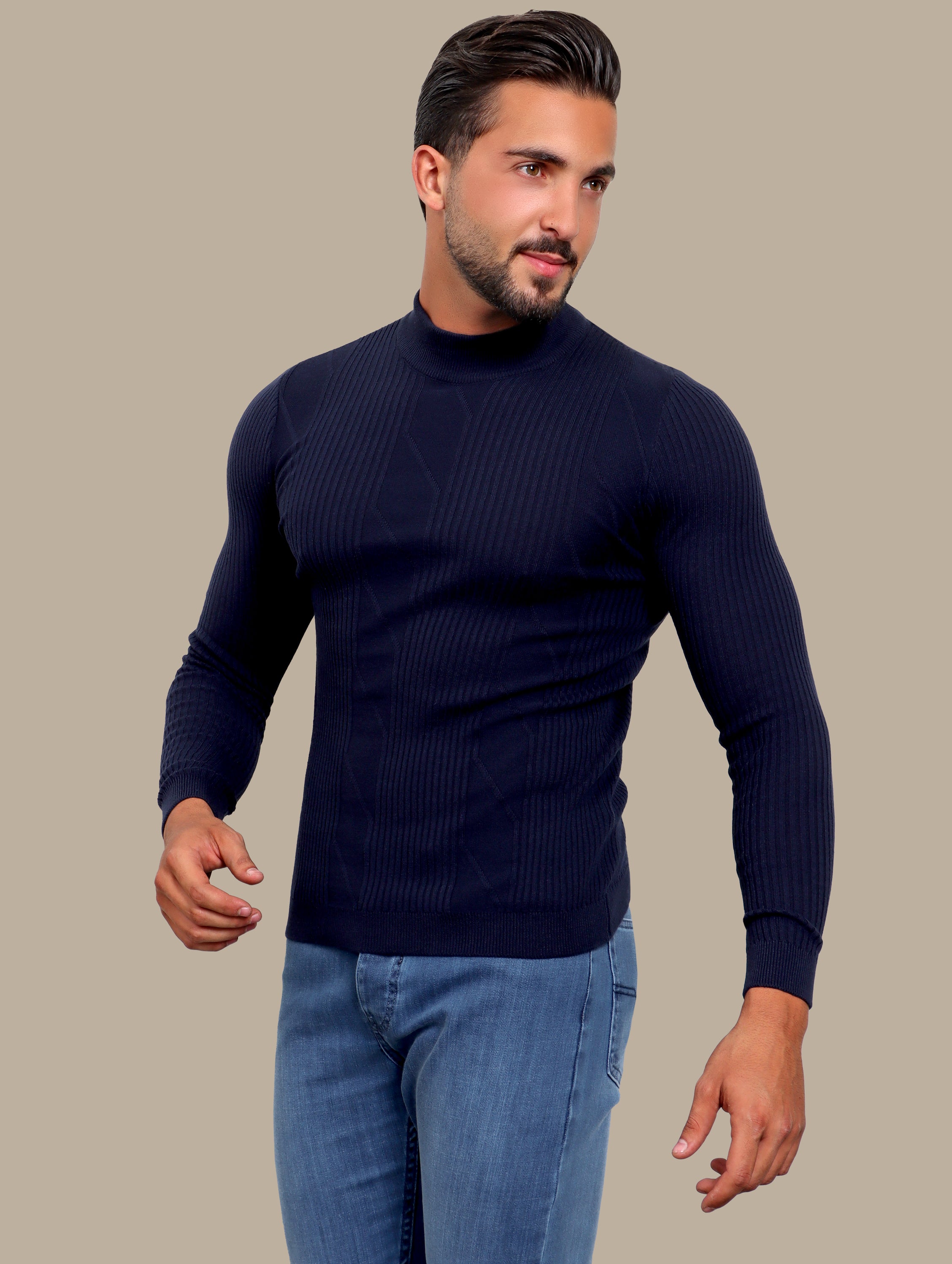 Sweater High Neck Ribbed | Navy