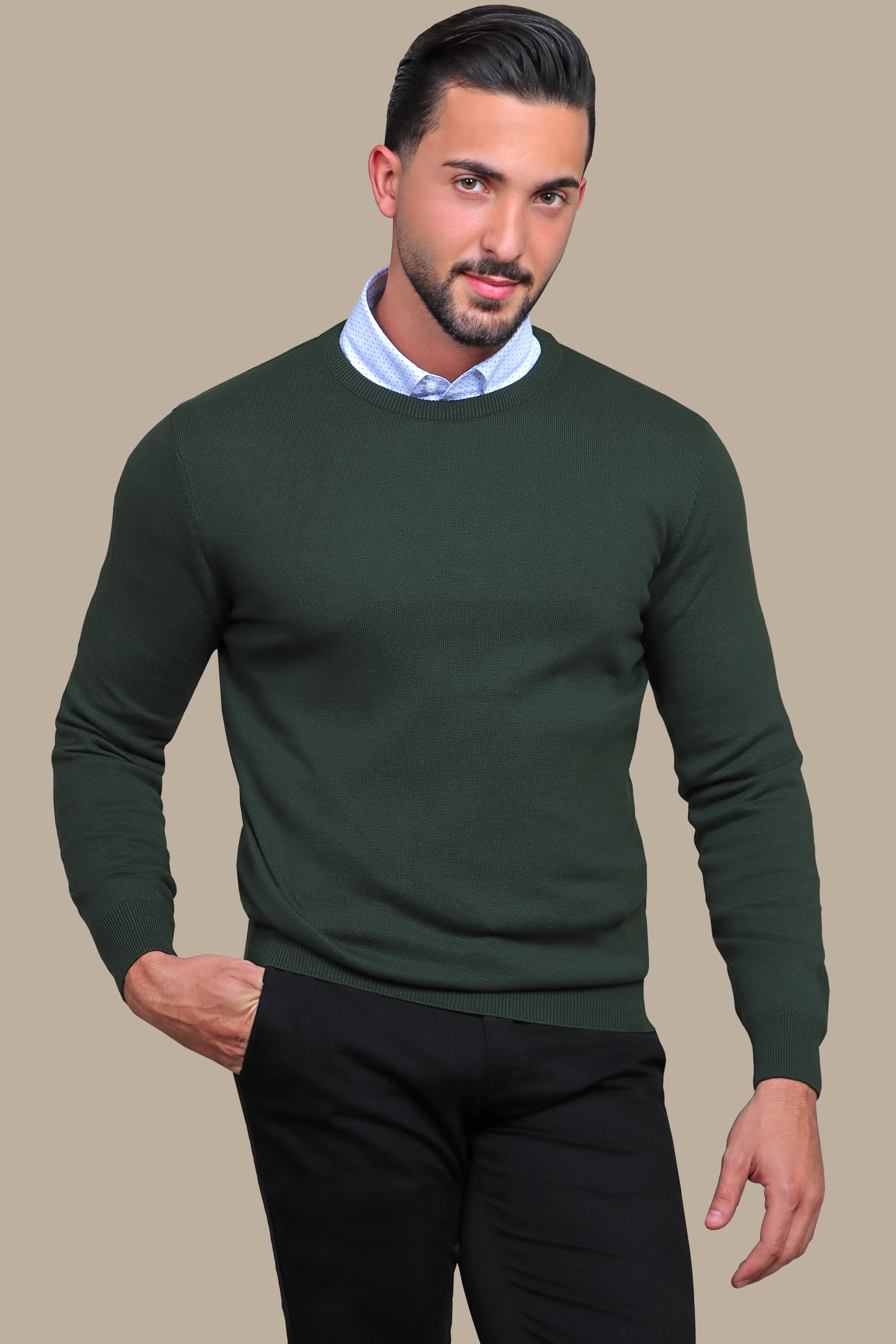 Sweater R-Neck Basic | Dark Green