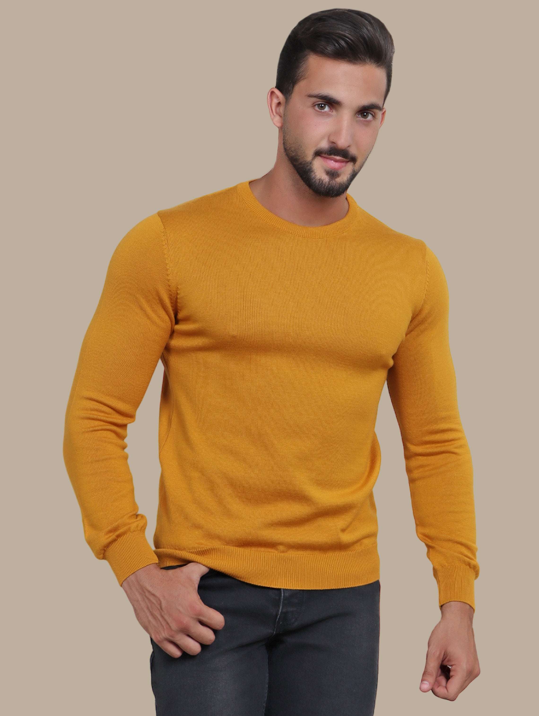 Sweater R-Neck Basic | Mustard