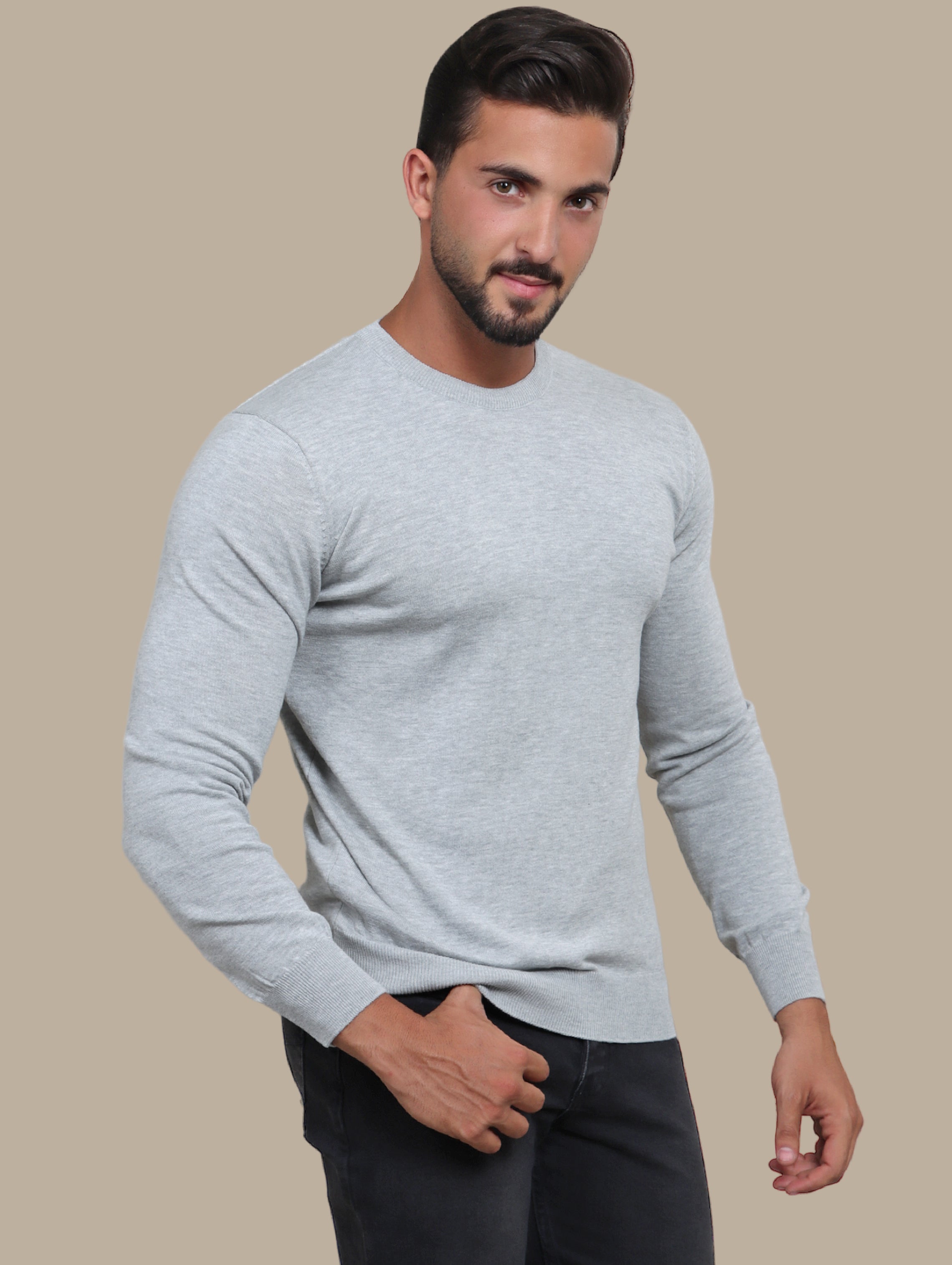Sweater R-Neck Basic | Light Grey