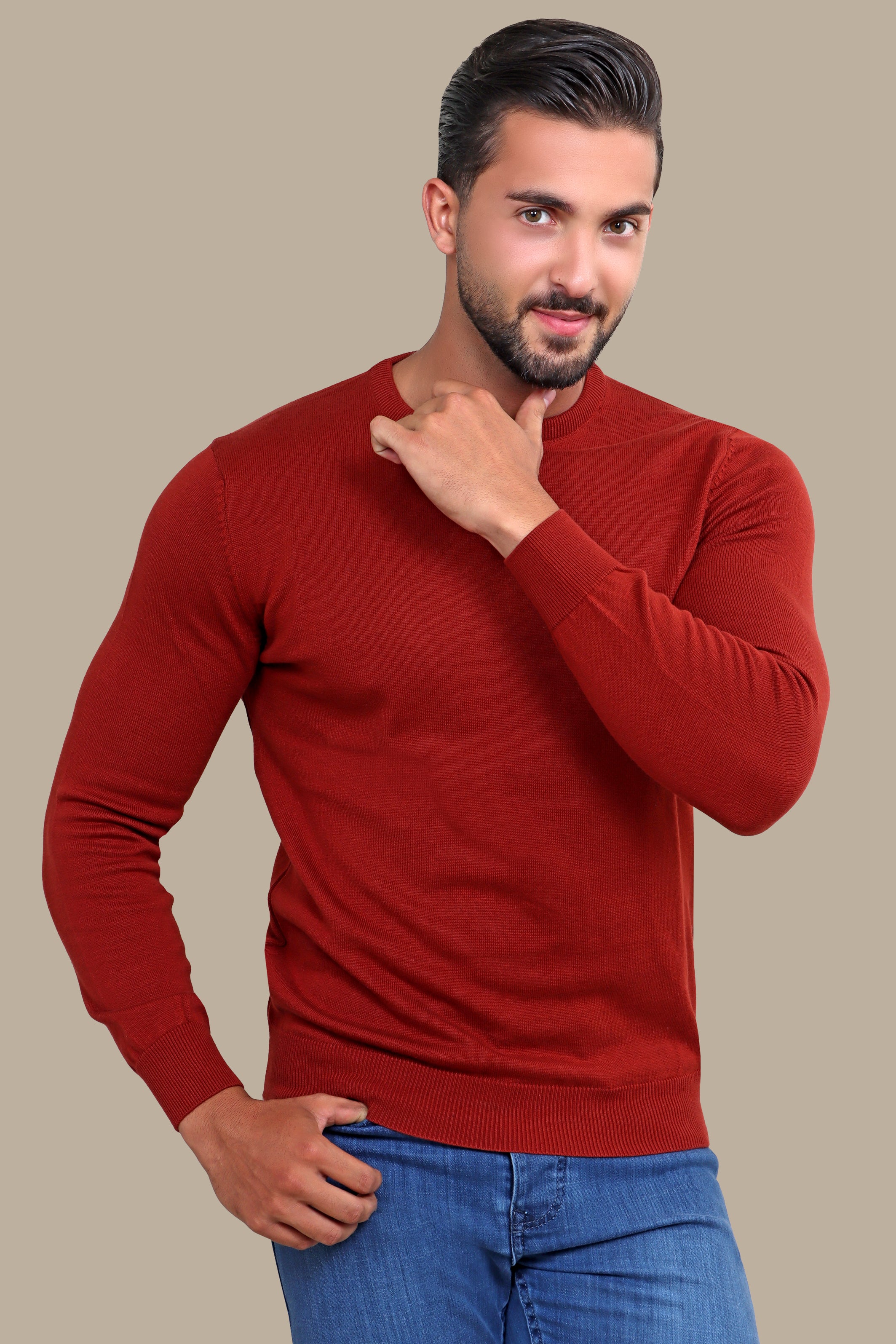 Sweater R-neck Basic | Brick
