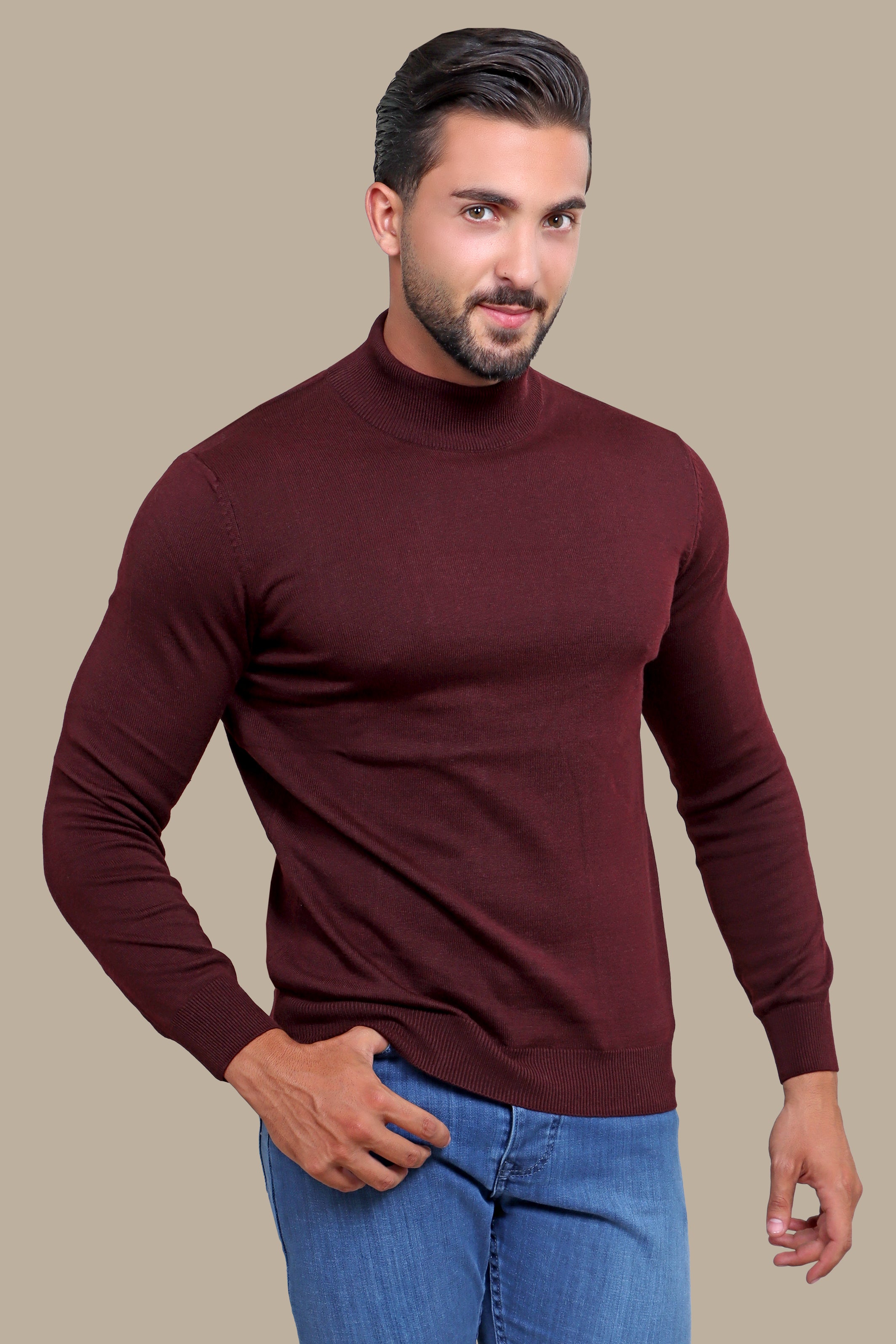 Sweater High Neck Basic | Burgundy