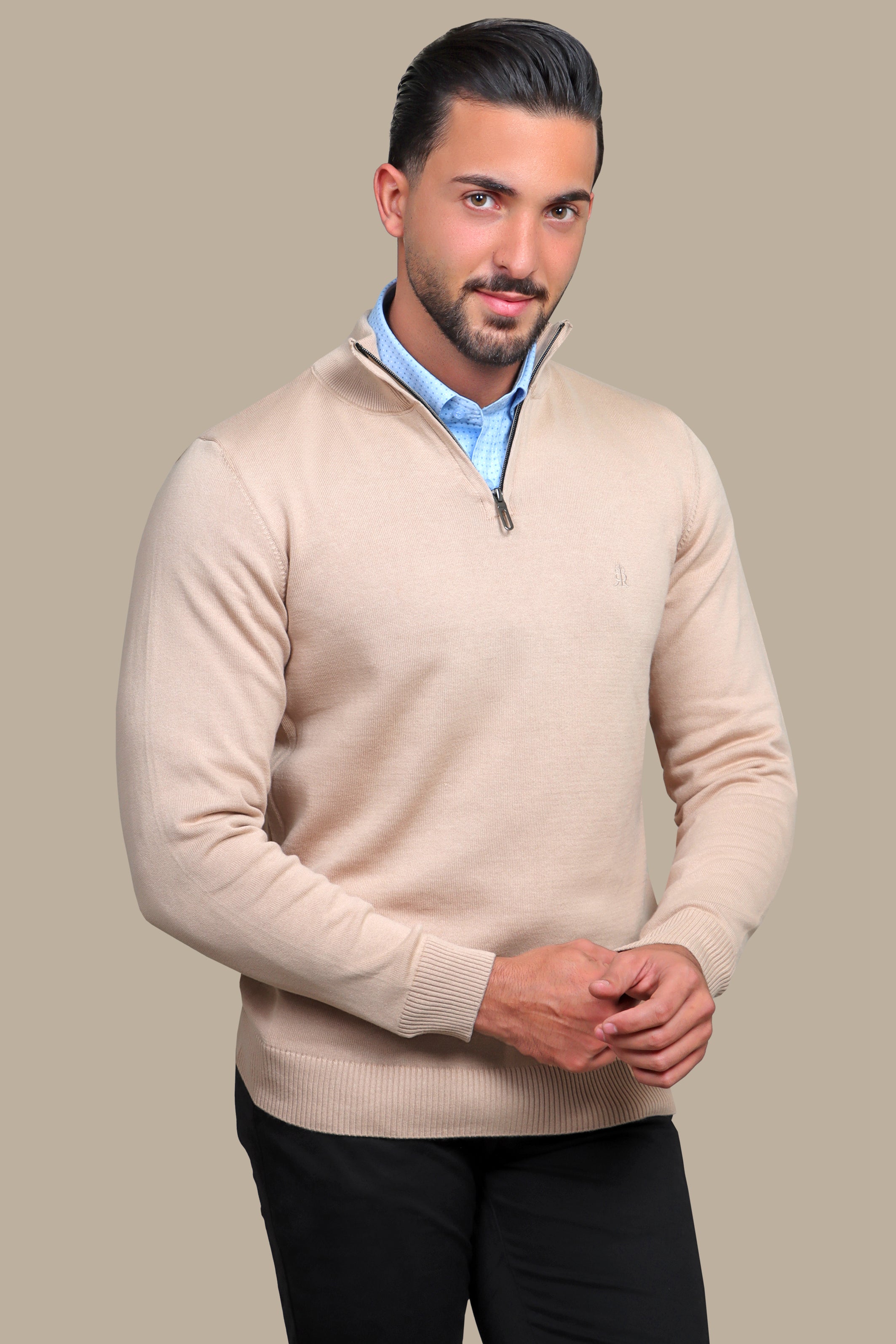 Sweater Half Zipper Basic Cotton | Beige