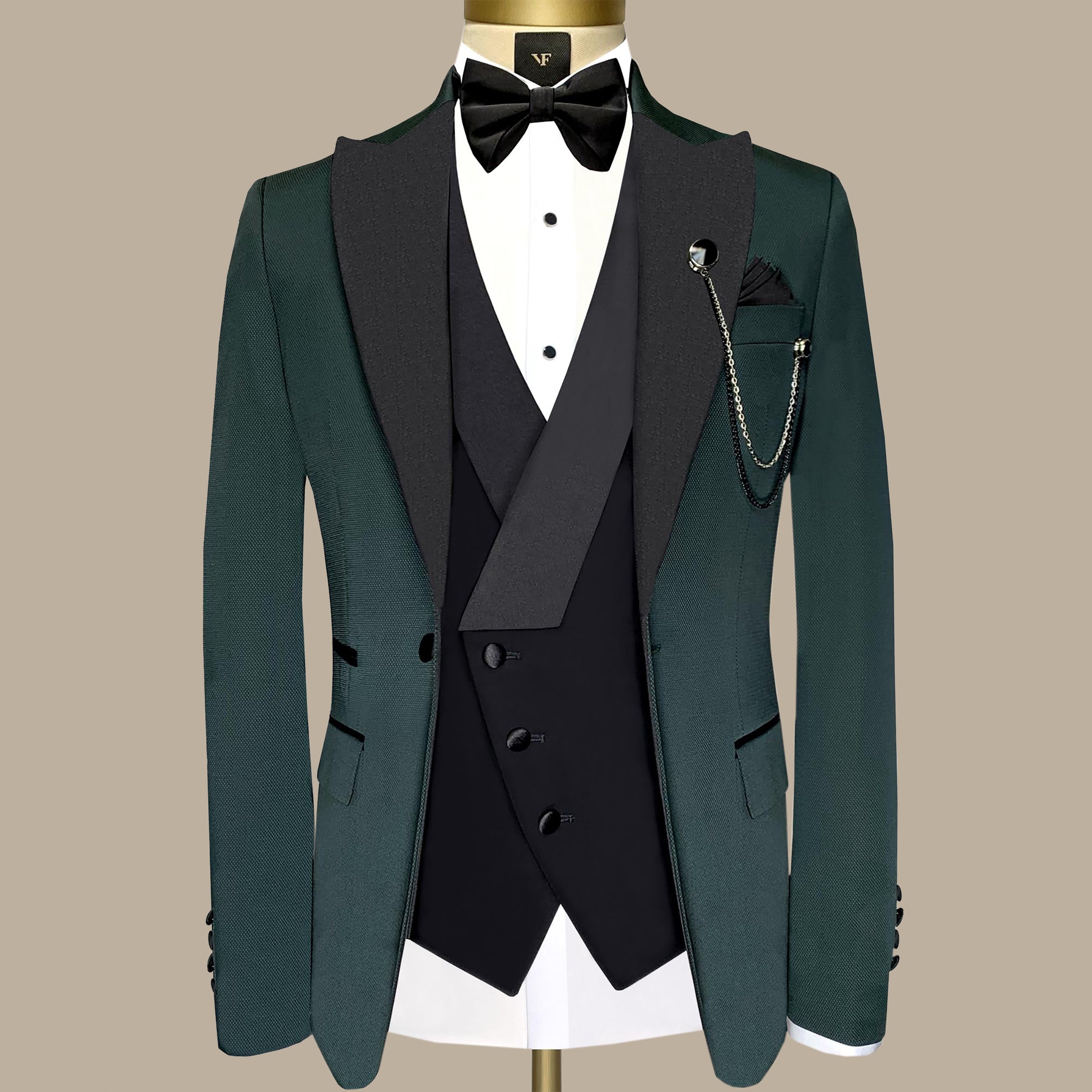 Tuxedo Suit Piquet Peak 3 Pcs | Green