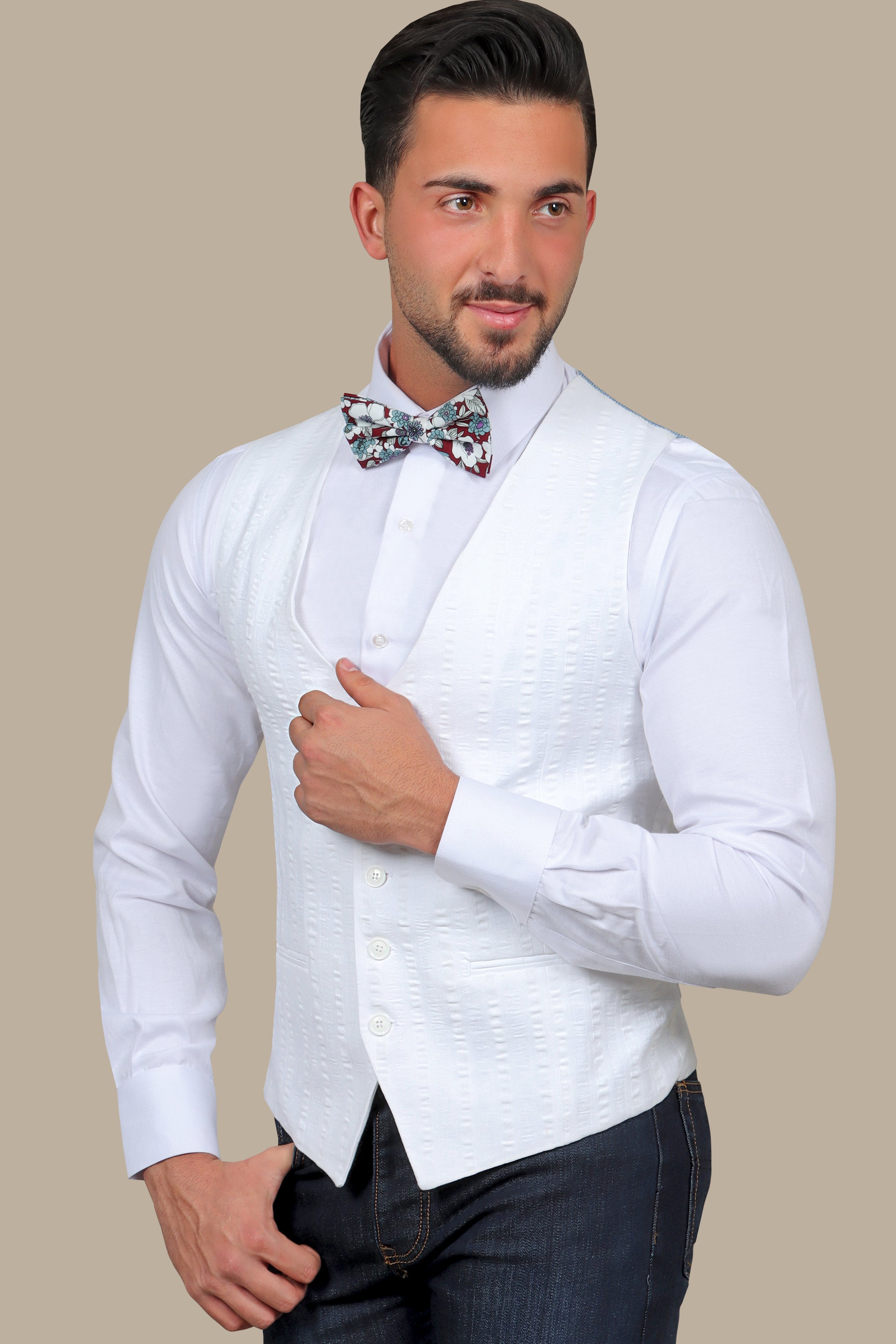 White Elegance: Enhancing with Vest Stripes
