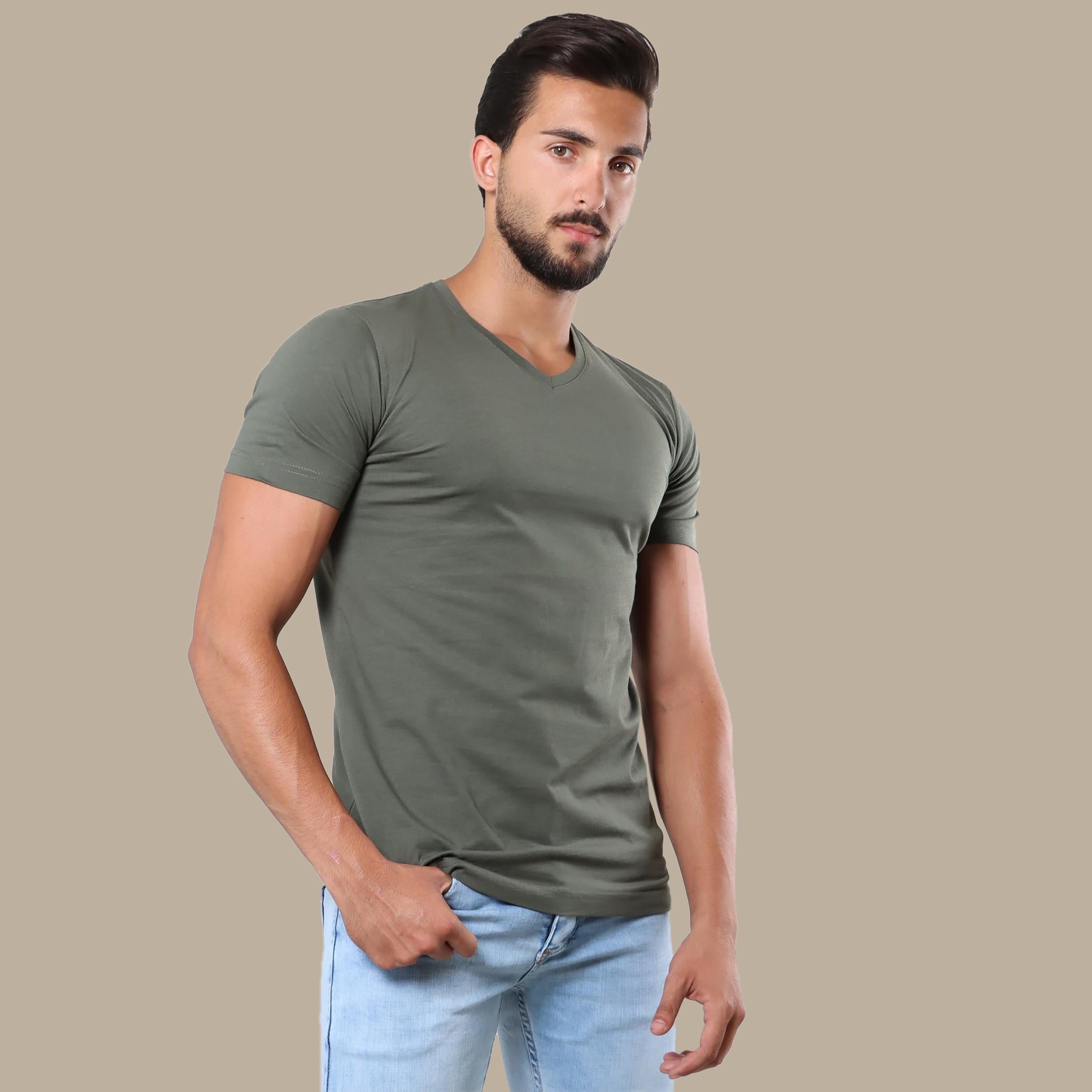 T-shirt Basic V-Neck | Khaki
