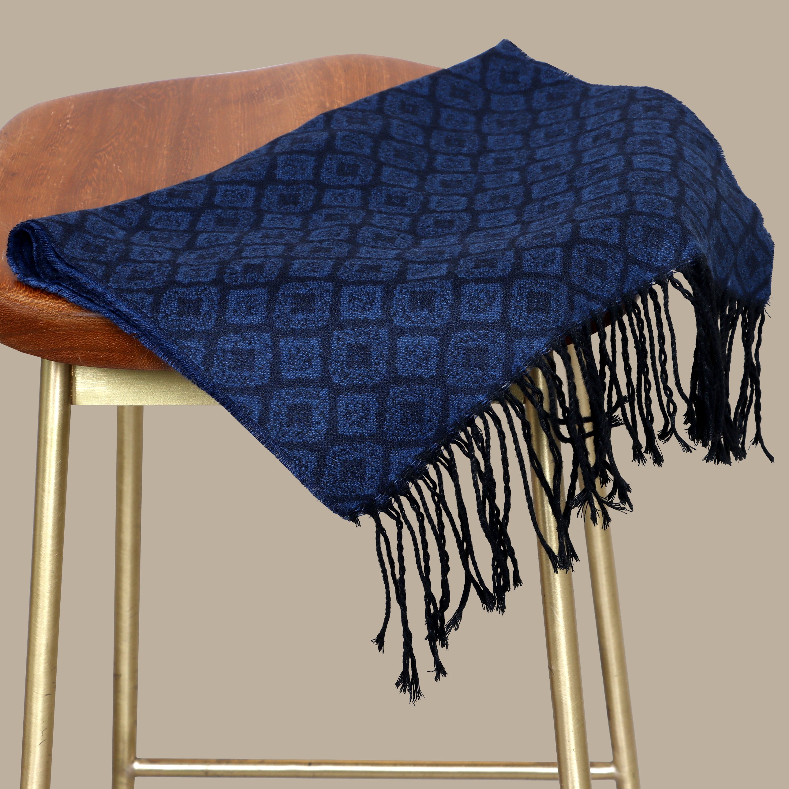 Nautical Allure: Dive into Style with our Navy Wool Scales Print Scarf