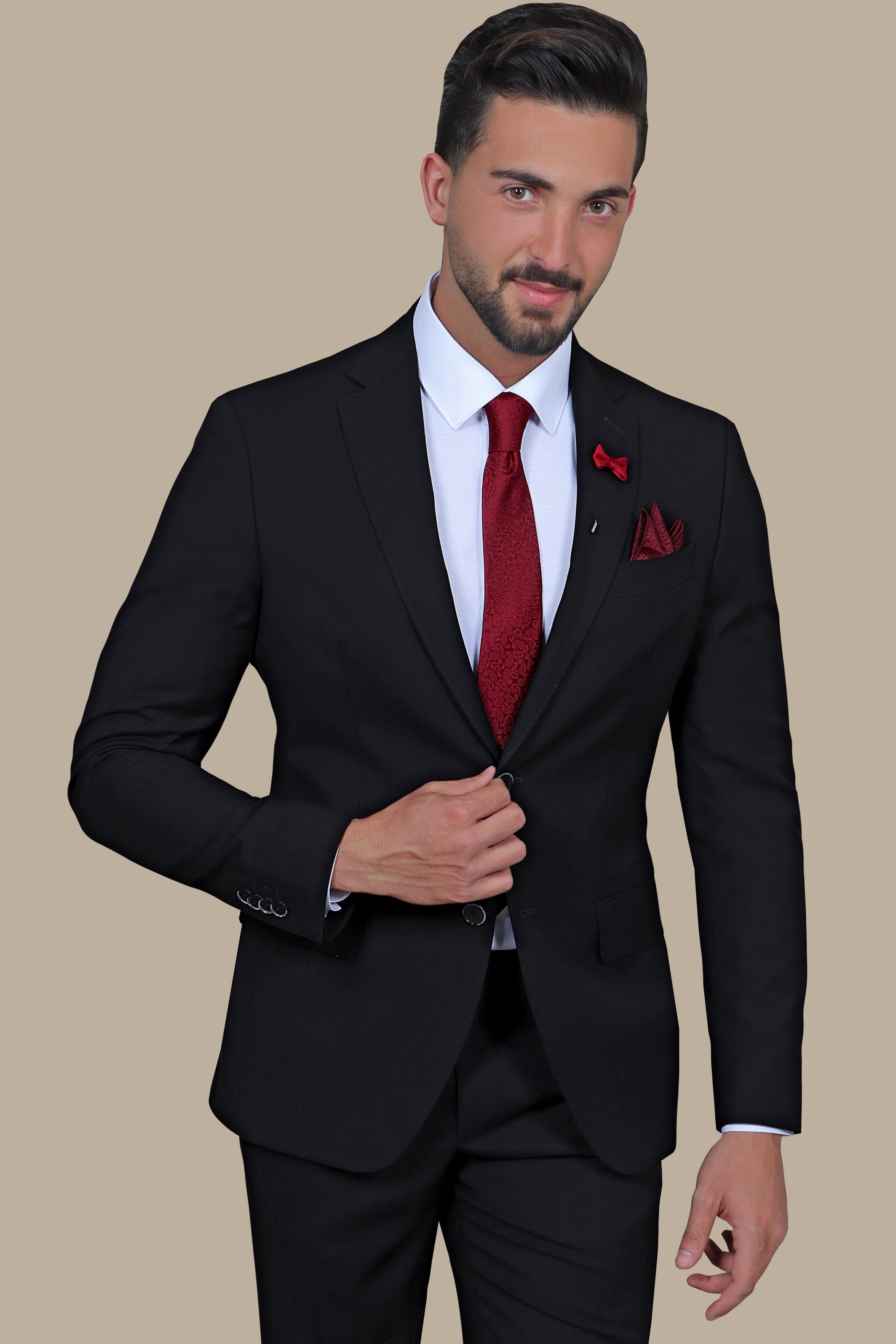 Refined Sophistication: The Black Pique Notch Suit