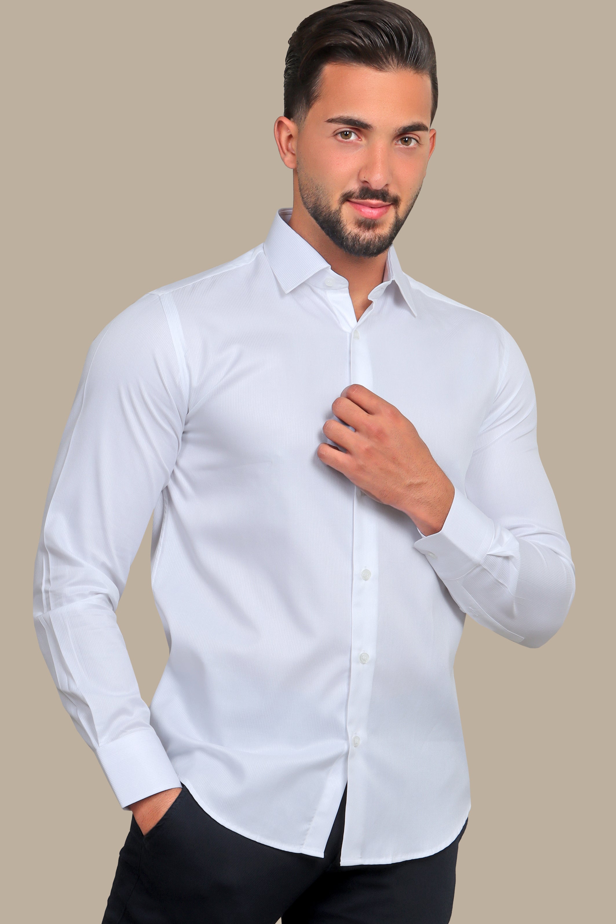 Shirt Classic Regular Striped Structured | White