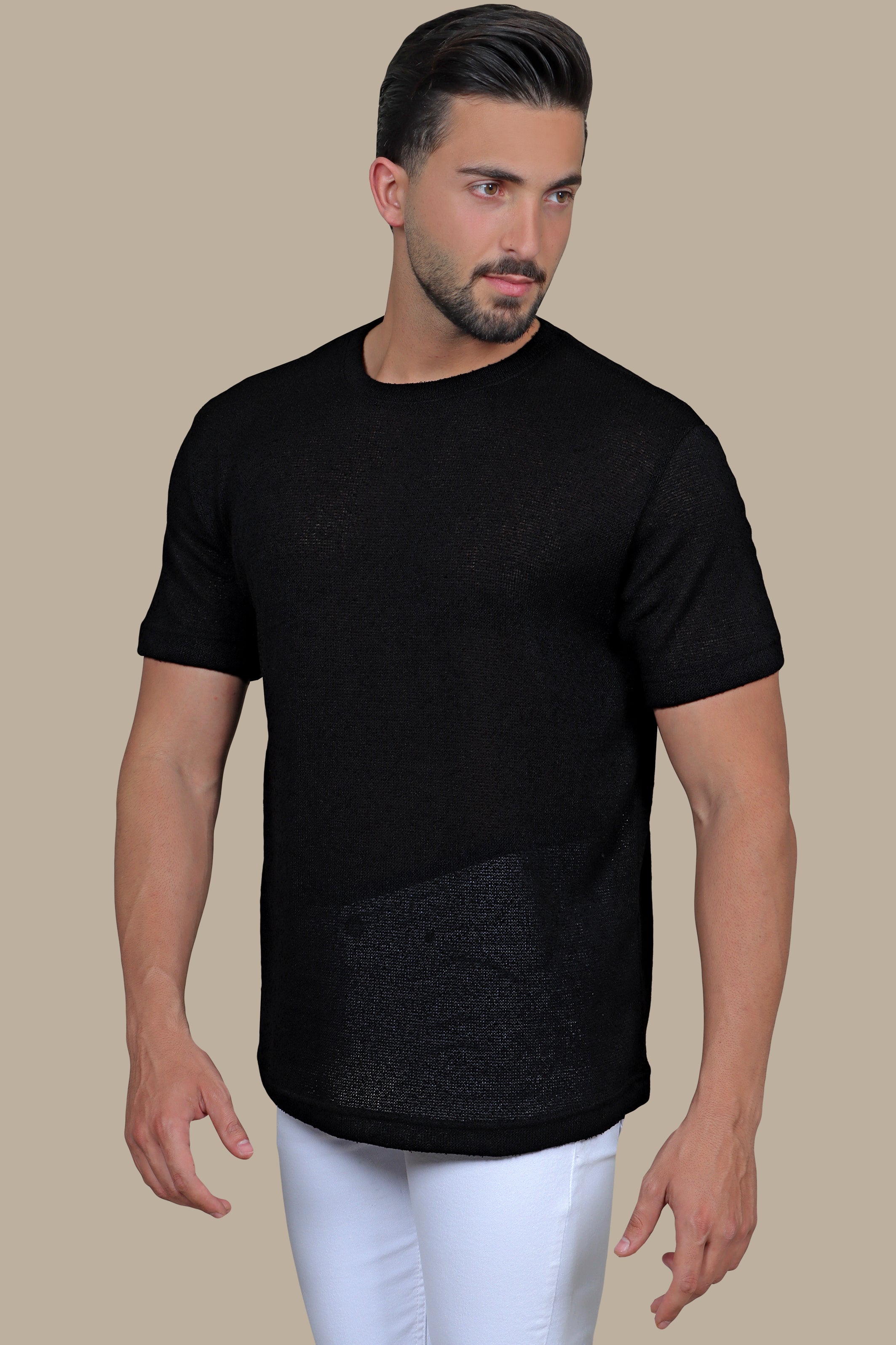 Oversized Knitted Black T-Shirt