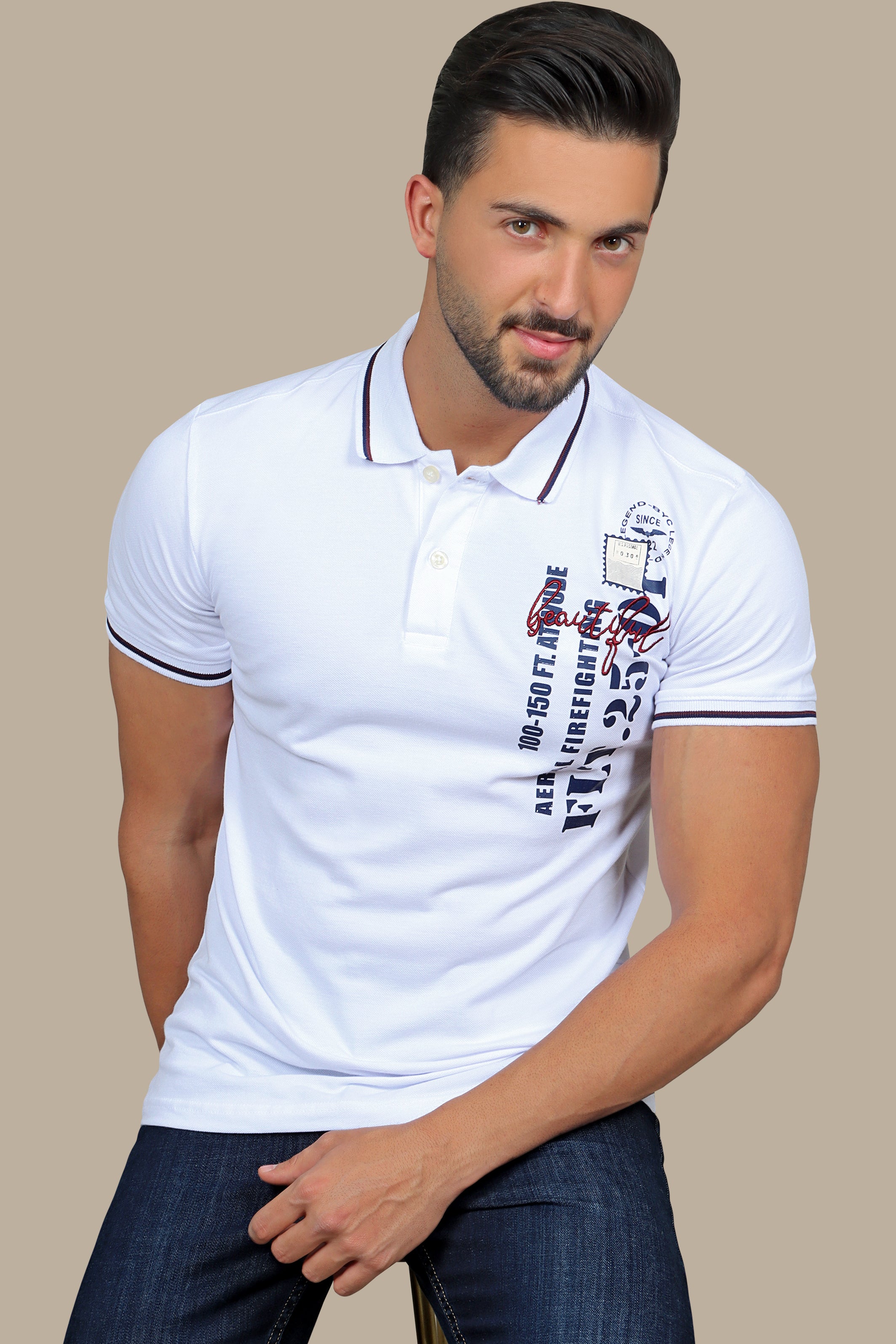 Beautiful White Polo with Patches