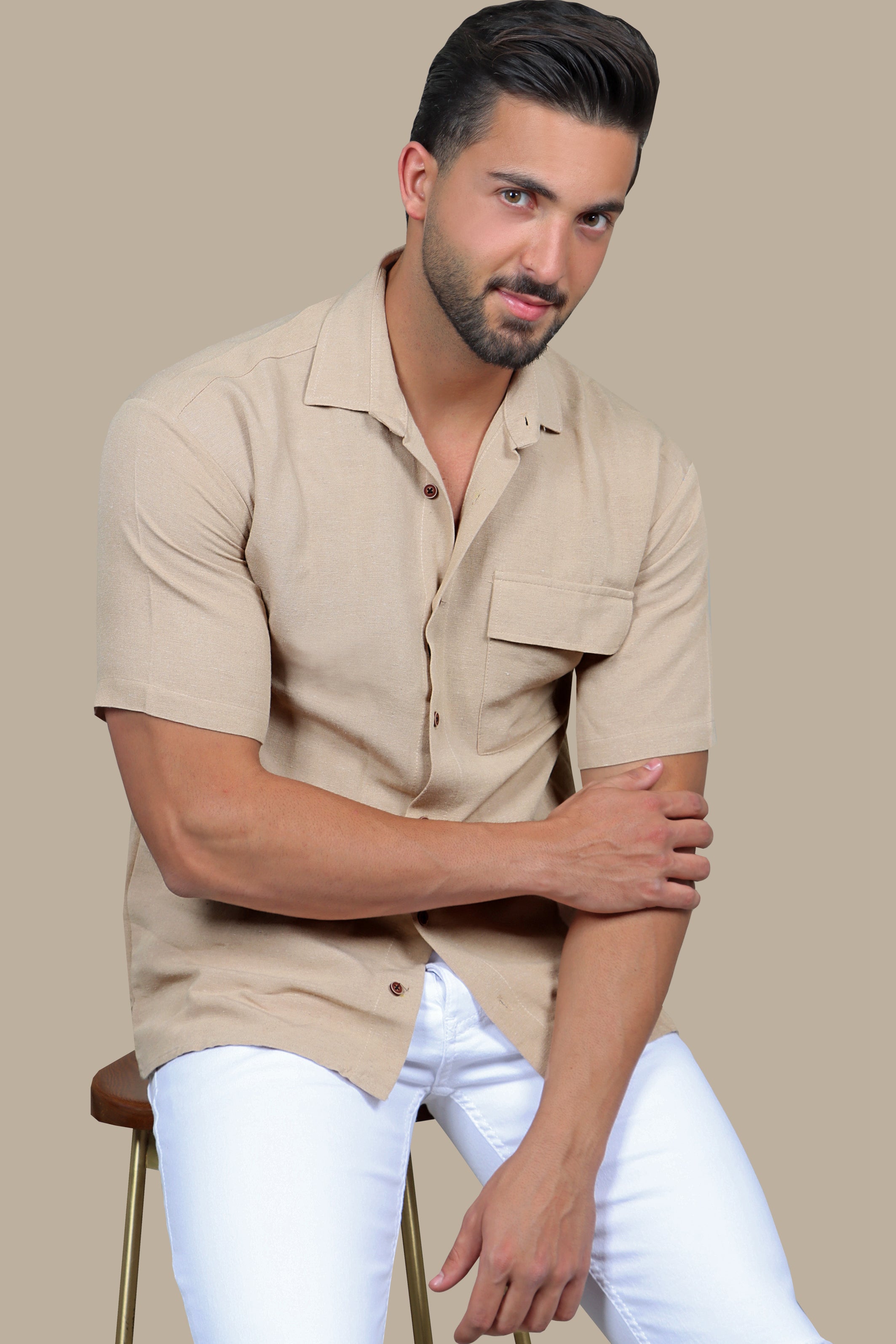Shirt Linen 1 Pocket Short Sleeve | Camel