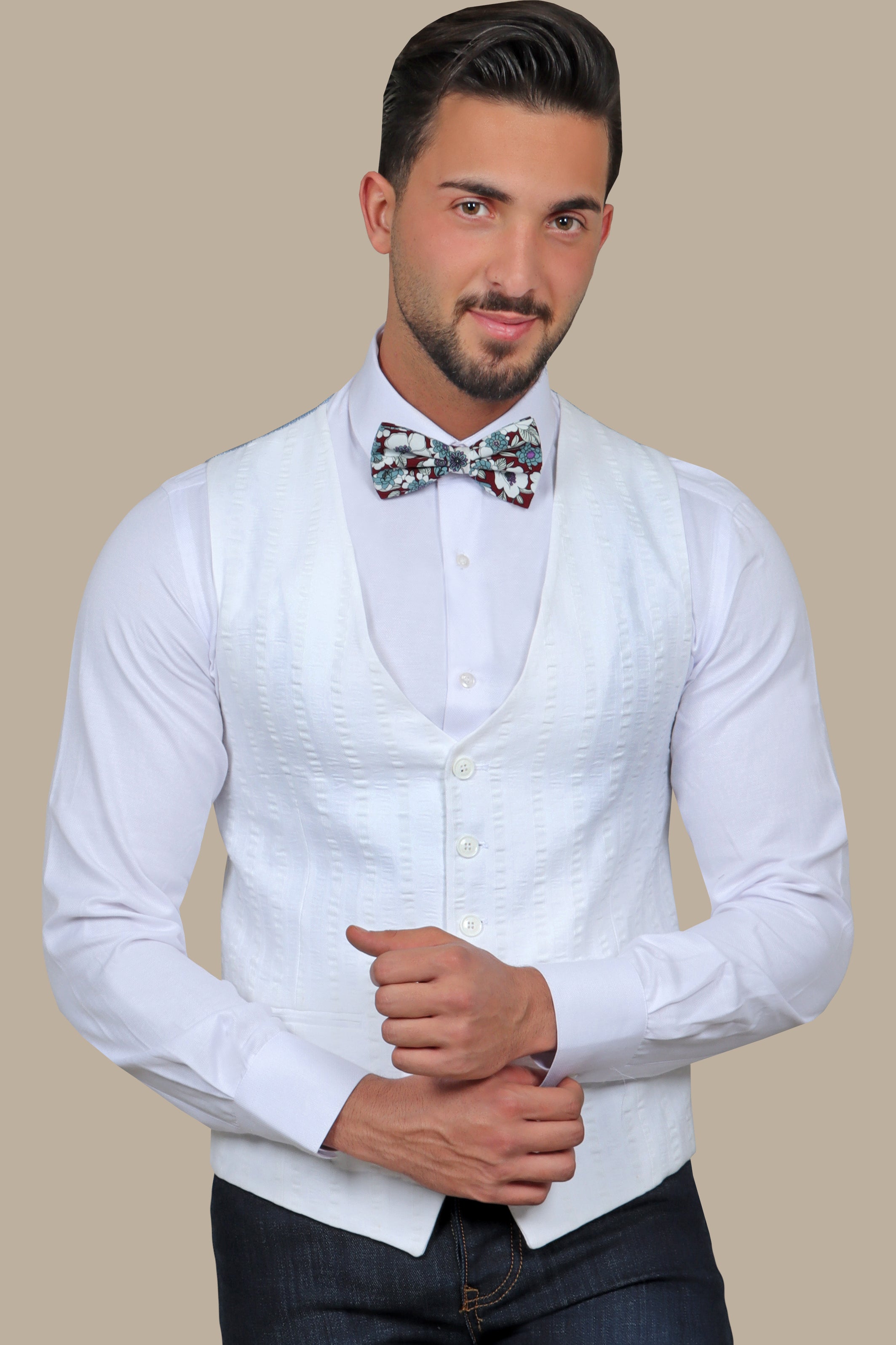 White Elegance: Enhancing with Vest Stripes