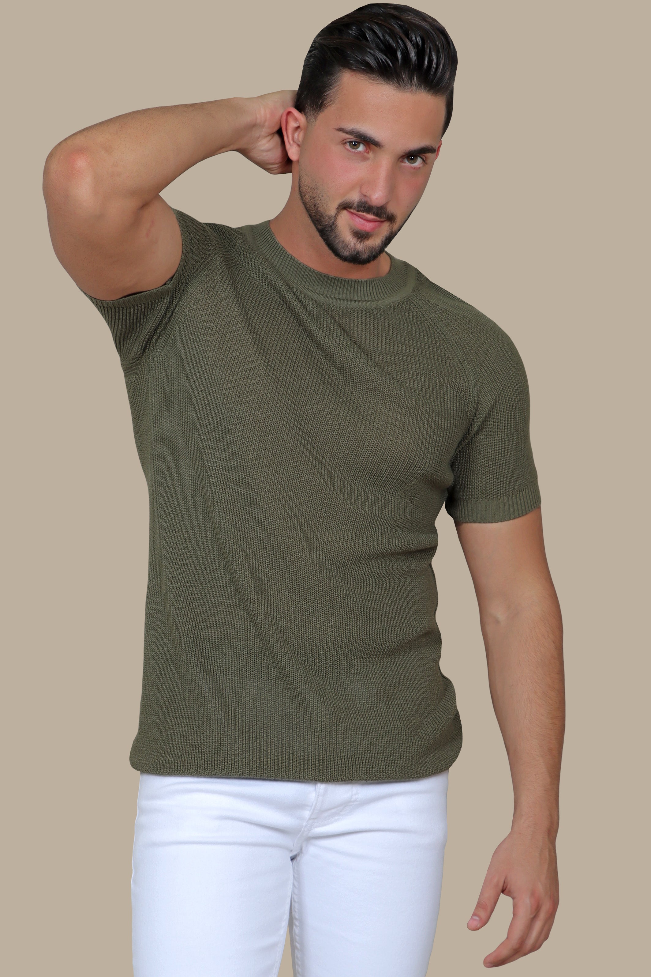 T-shirt Round Neck Knitted | Khaki