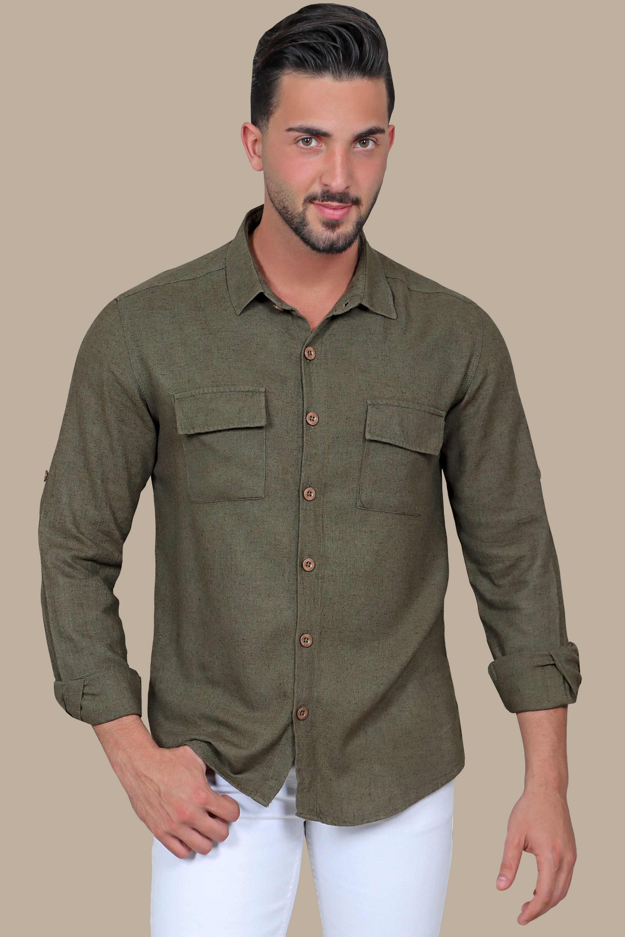Shirt Linen with Flap Pocket | Khaki
