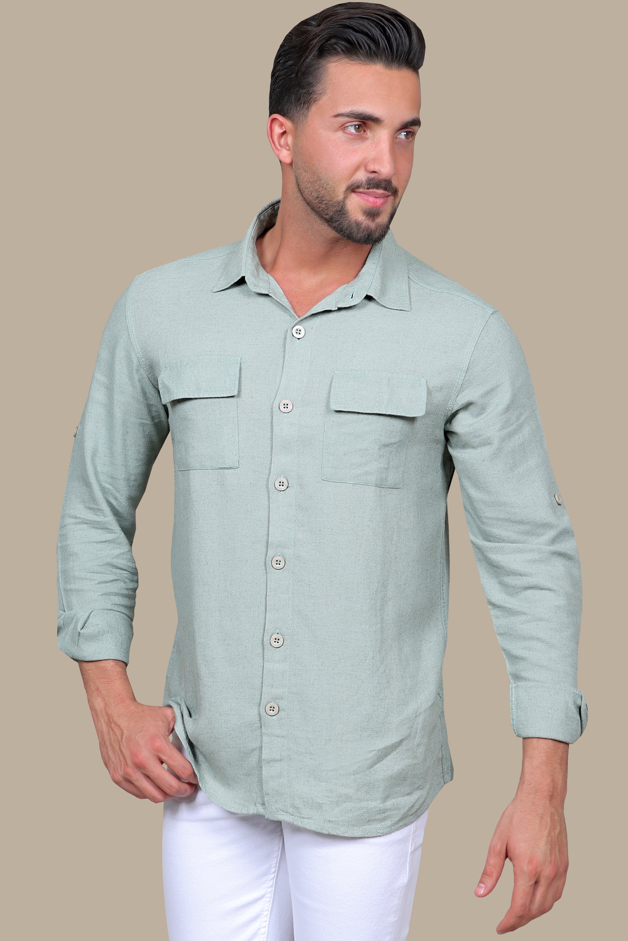 Shirt Linen Basic Flap Pocket | Olive