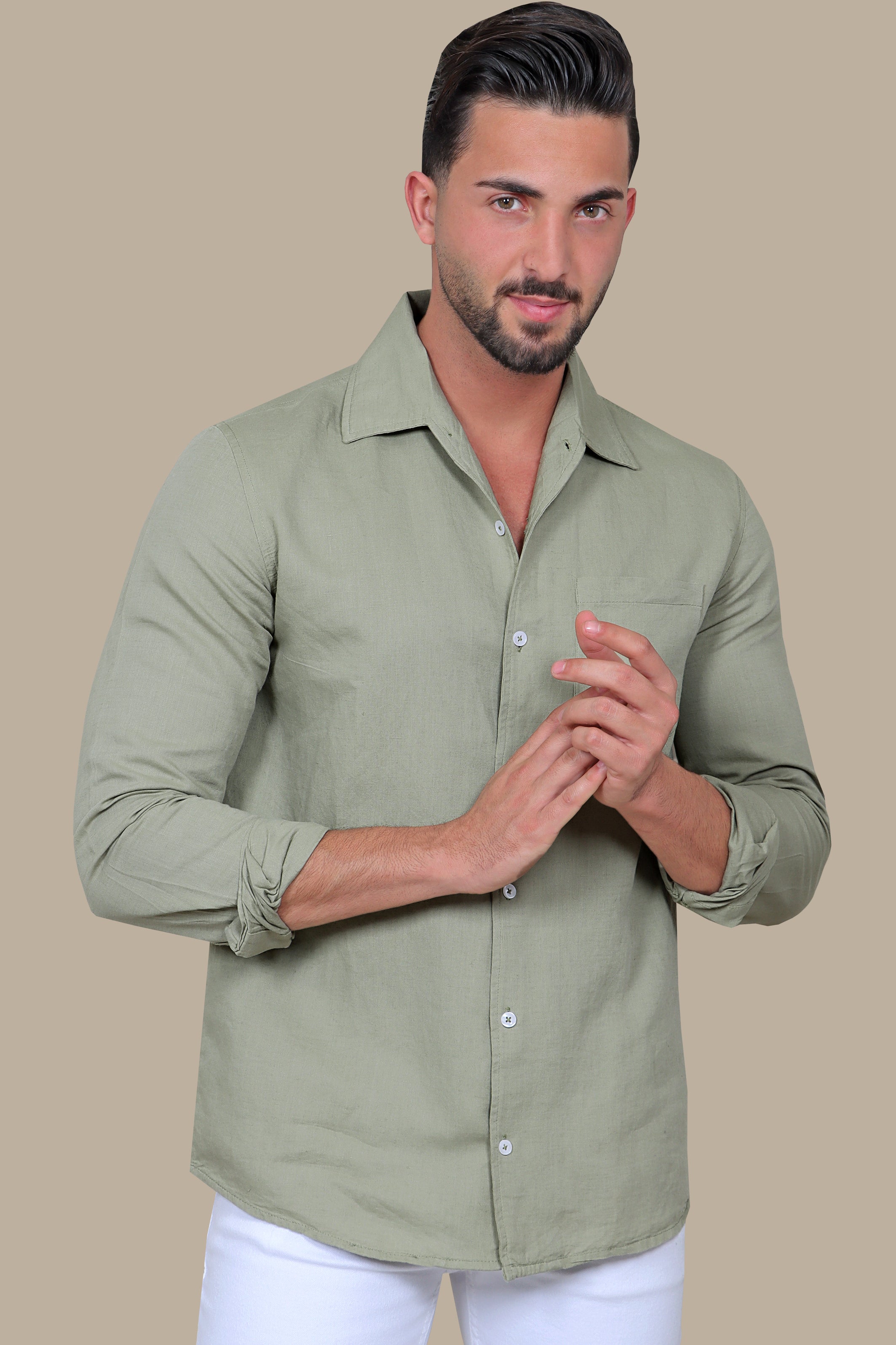 Shirt Linen With Patch Pocket | Olive