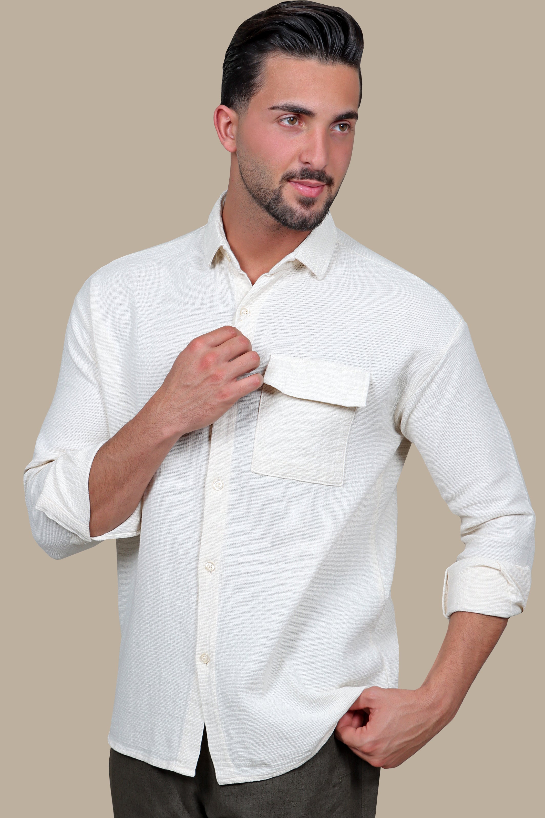 Shirt Canvas 1 Pocket Long Sleeve | Light Beige
