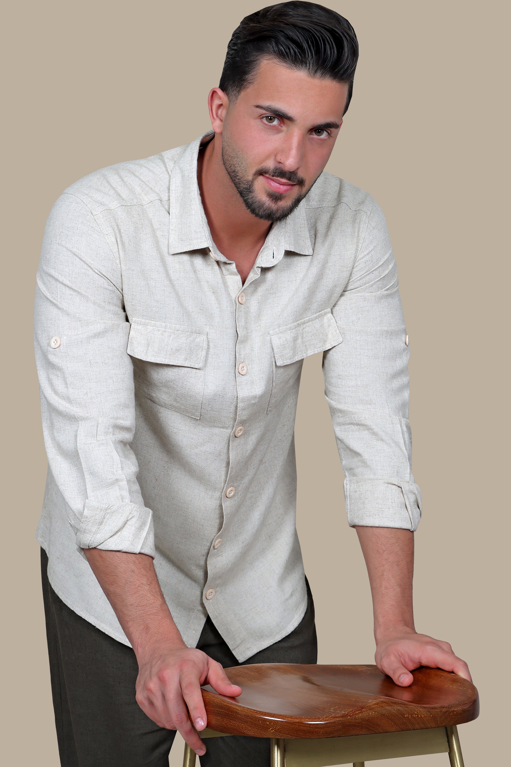 Shirt Linen Basic Flap Pocket | Beige
