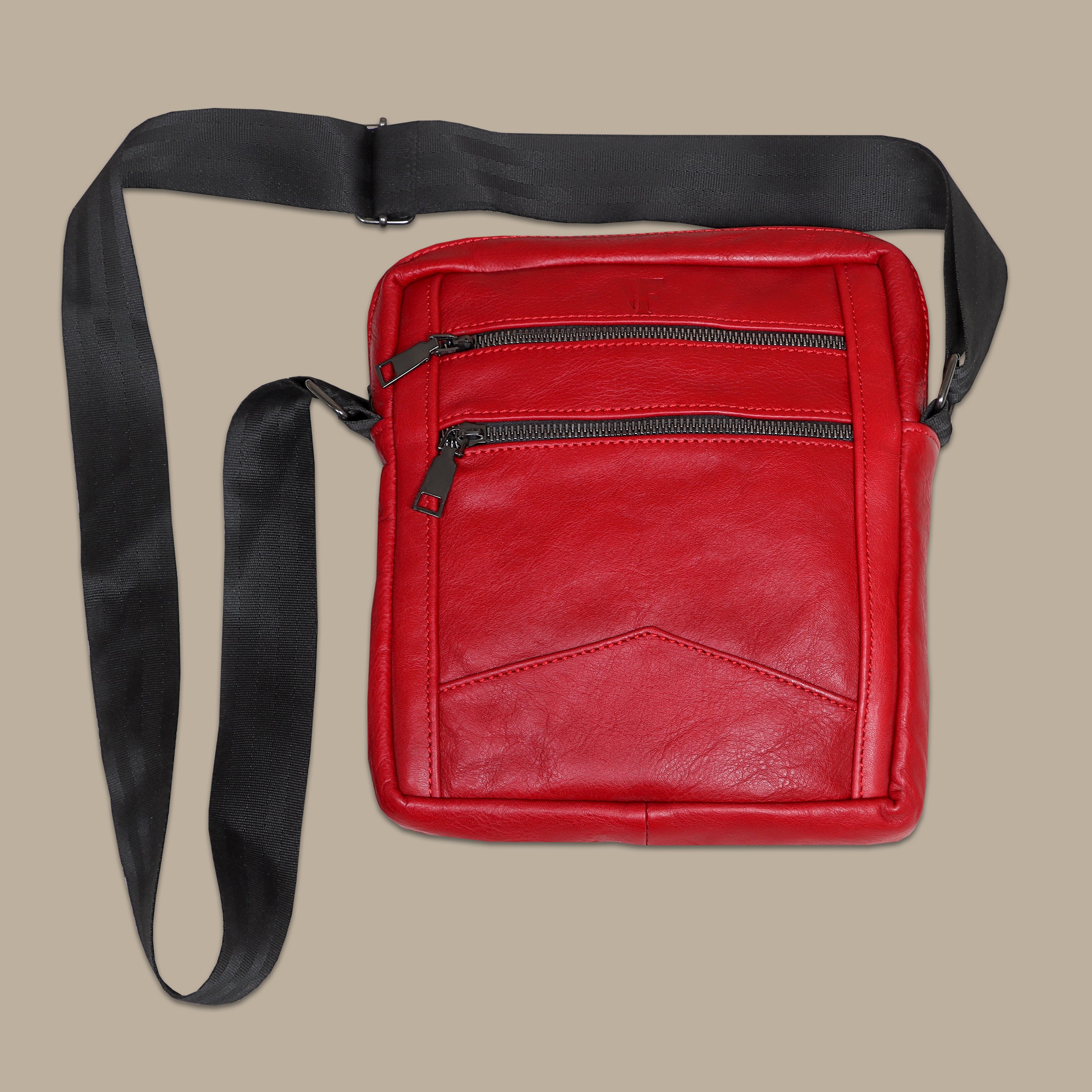 Red Elegance: Stylish Cross Bag with Back Zippers and Belt Accent