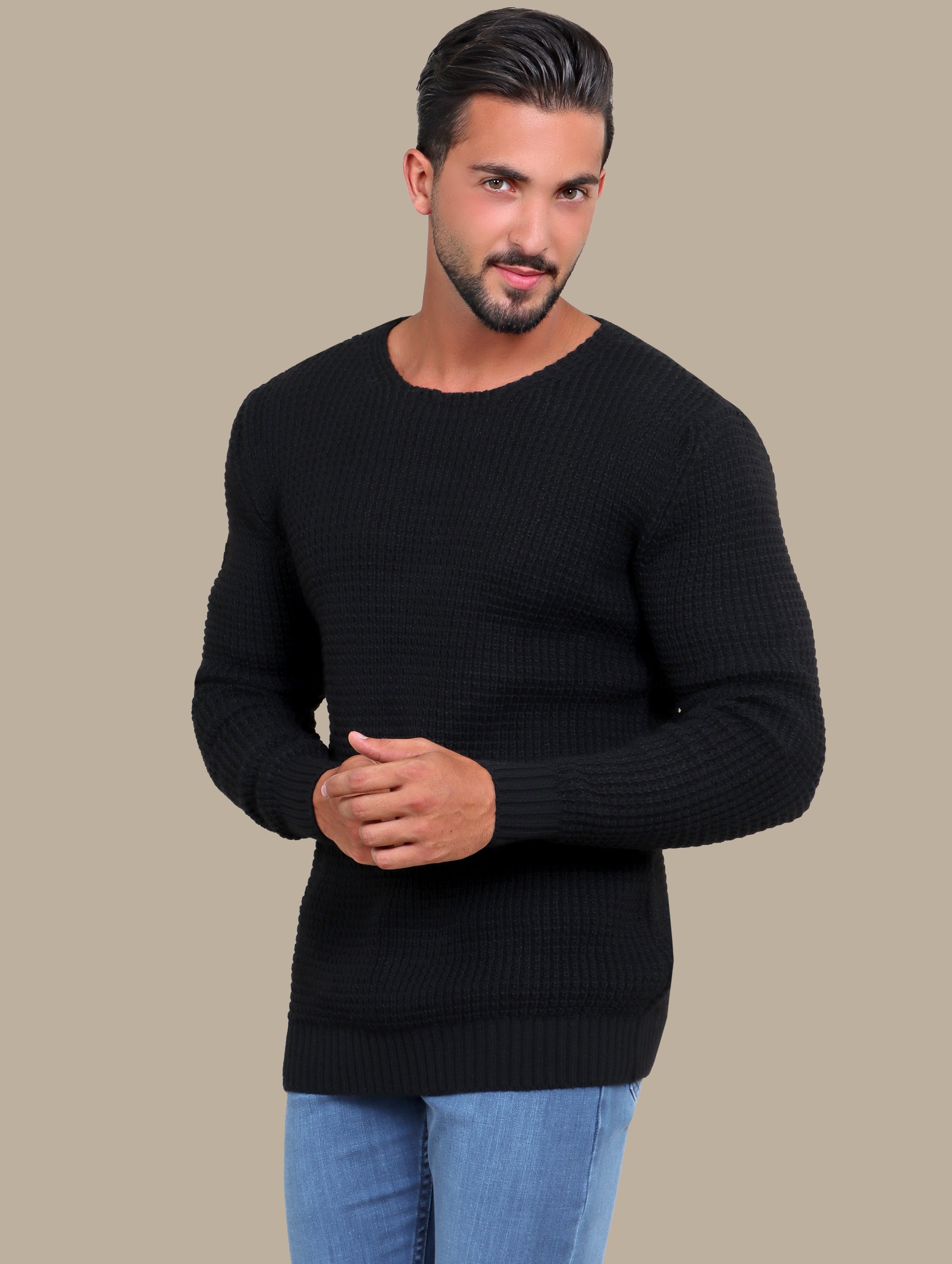 Sweater Knitted Open Neck | Black