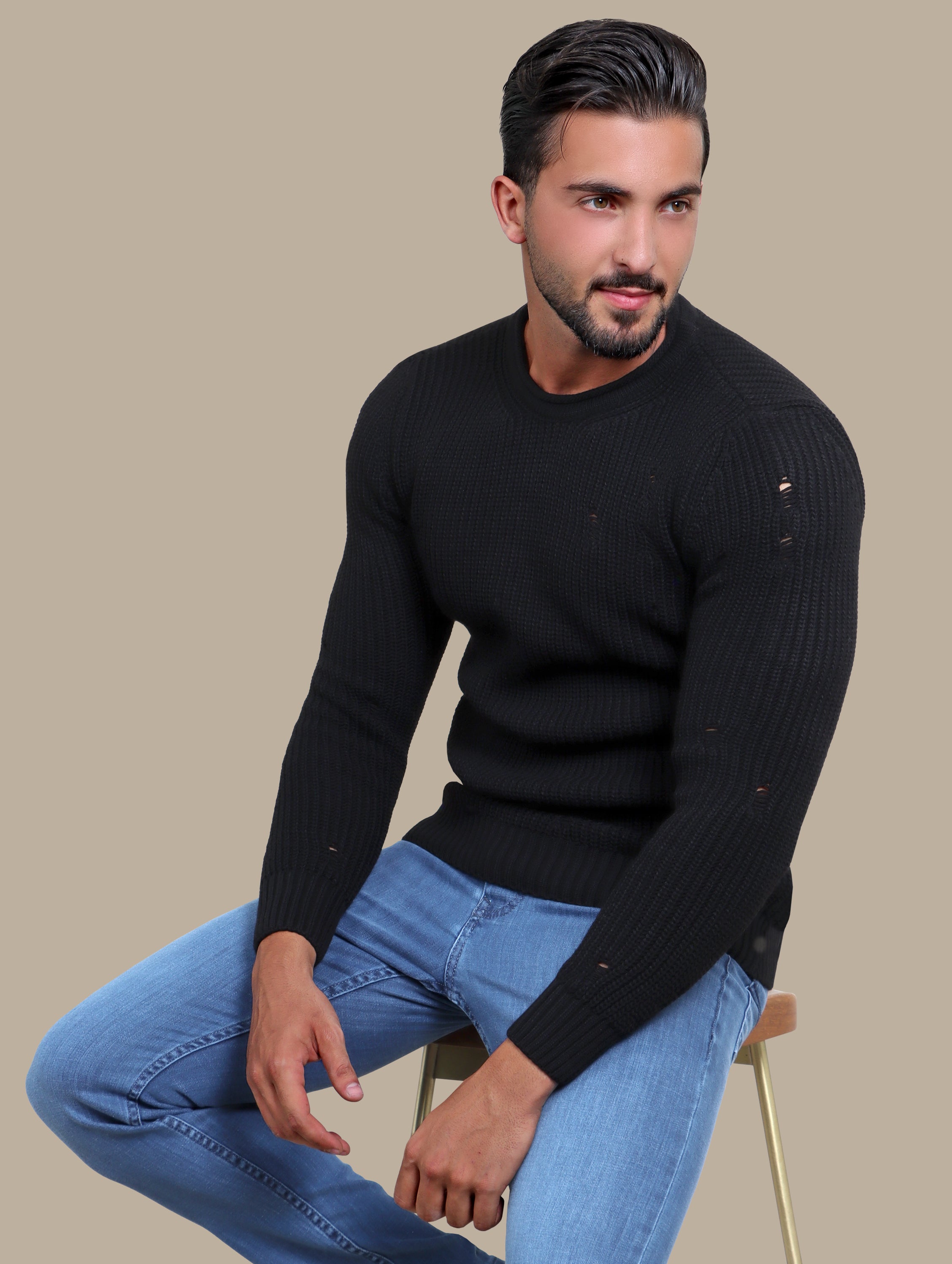 Sweater Knitted Damaged | Black