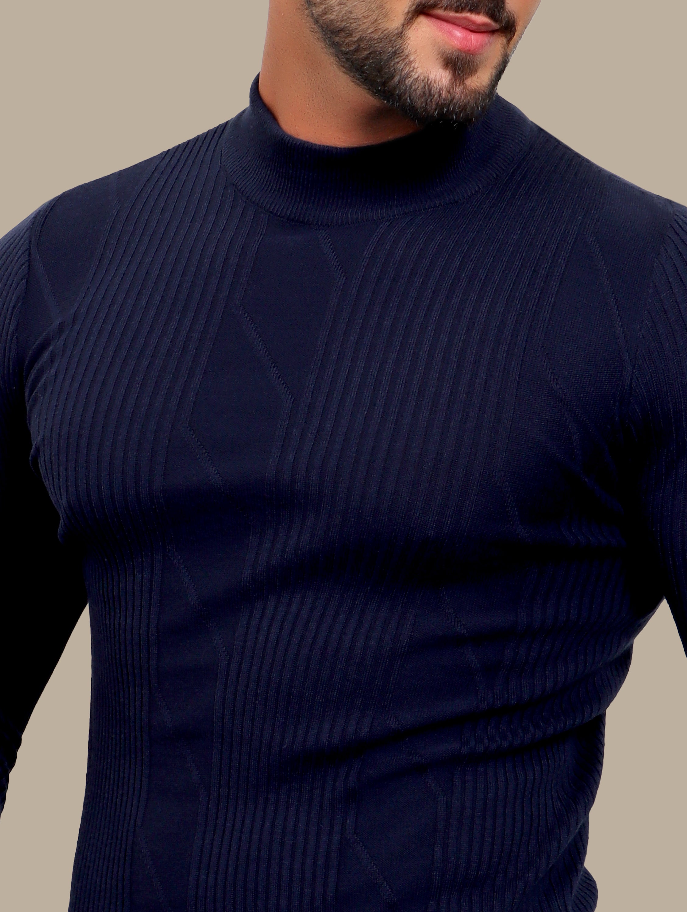 Sweater High Neck Ribbed | Navy