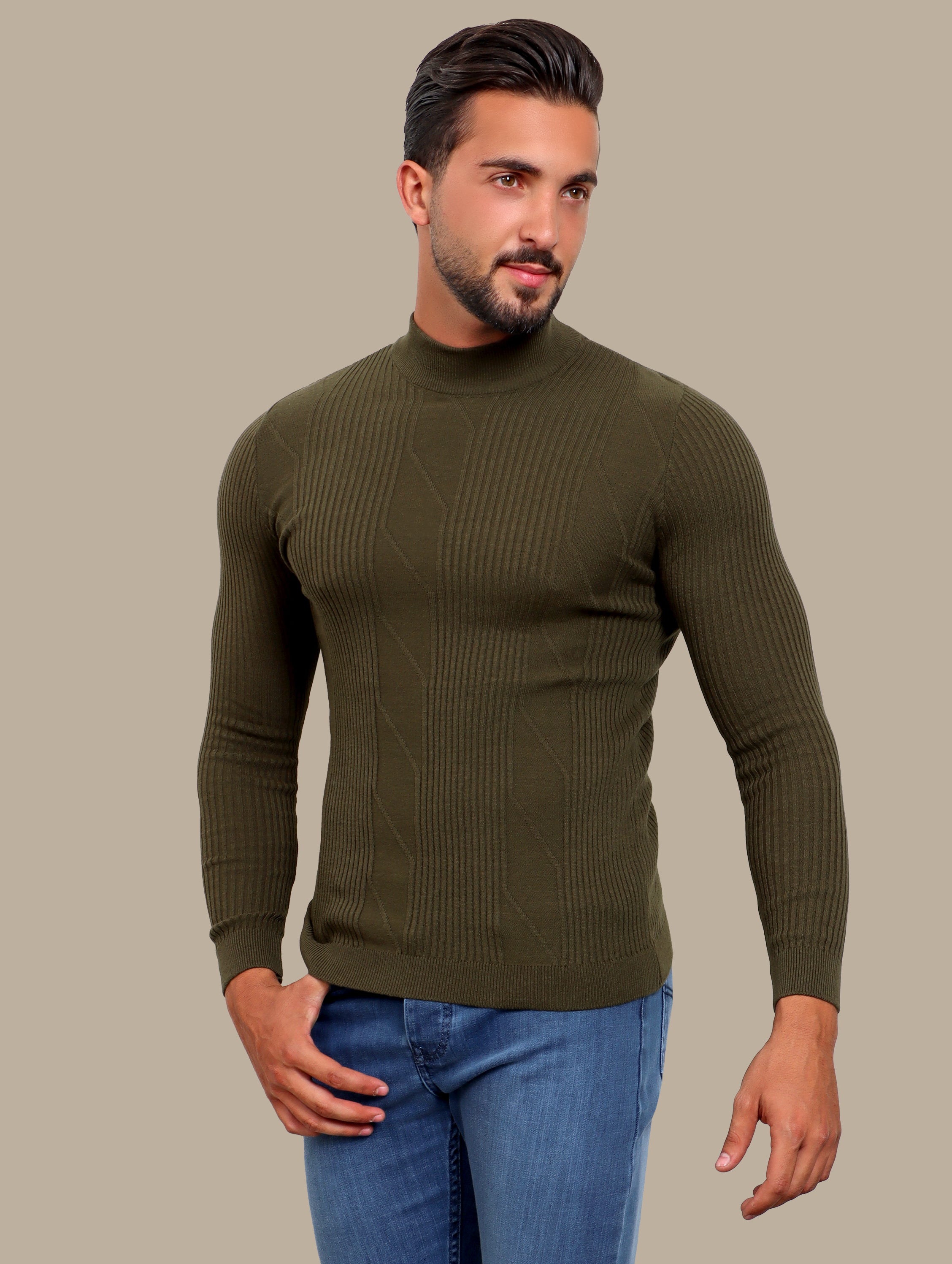 Sweater High Neck Ribbed | Green