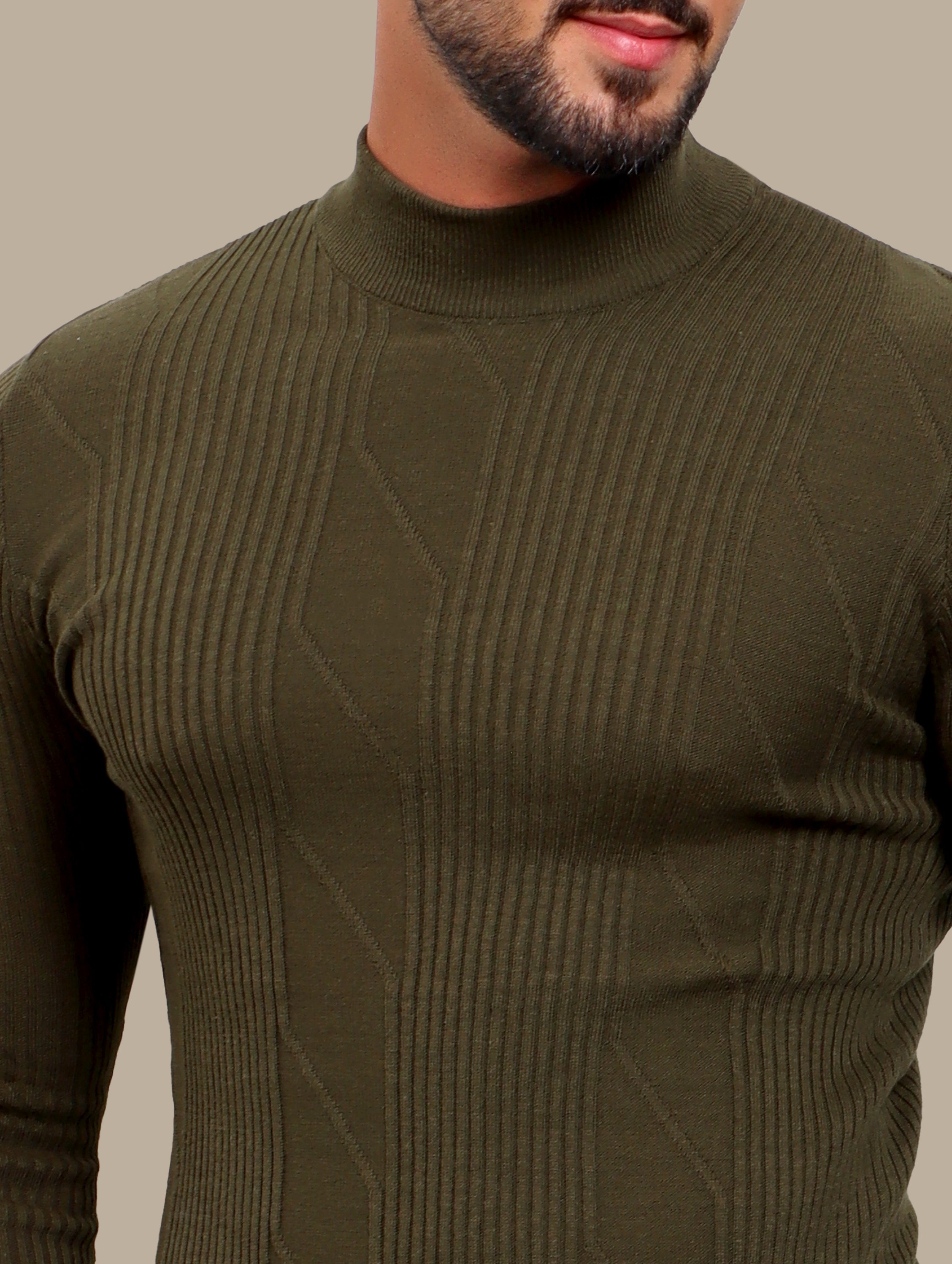 Sweater High Neck Ribbed | Green