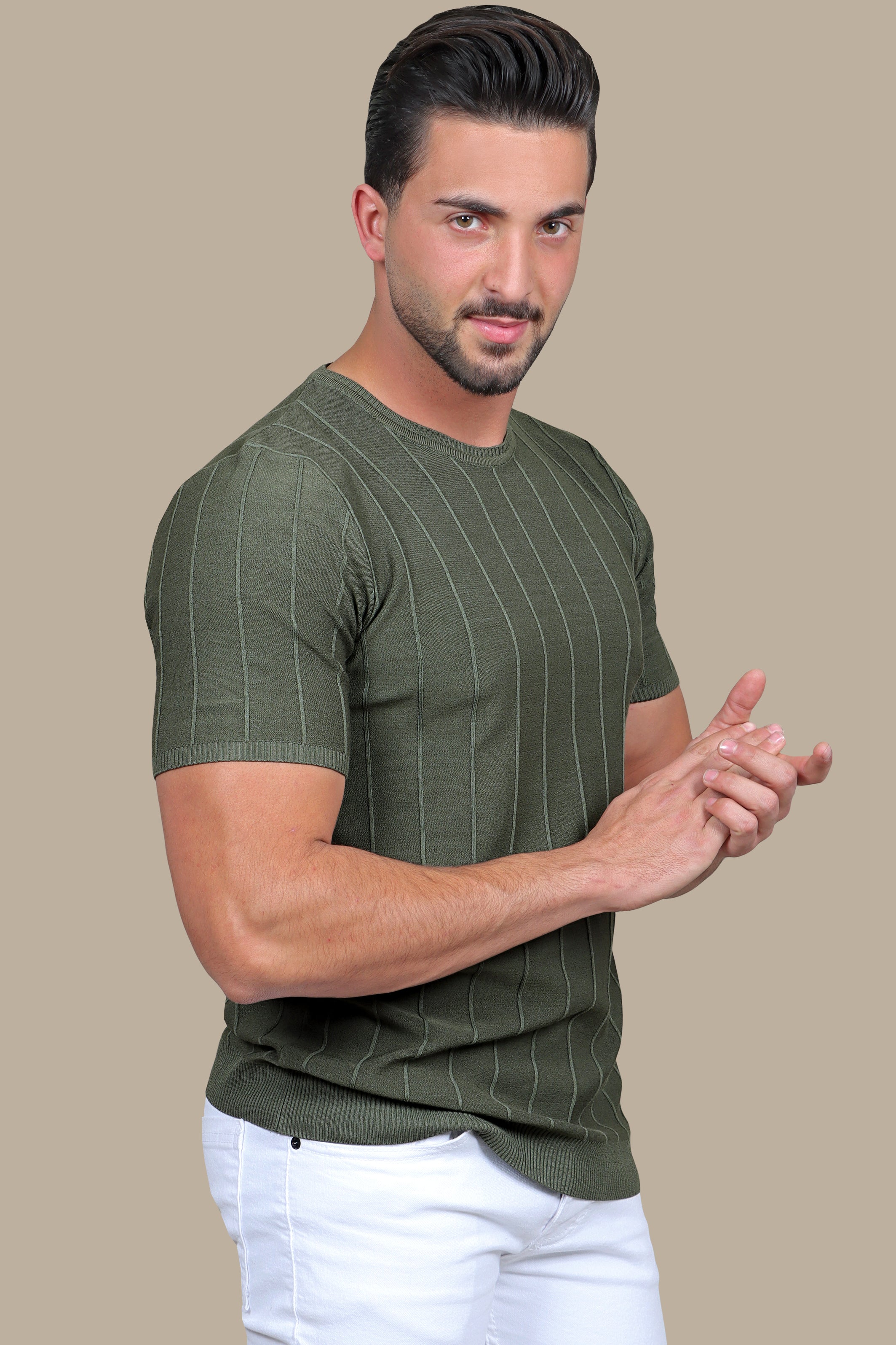 T-Shirt Mercerized Stripes | Khaki
