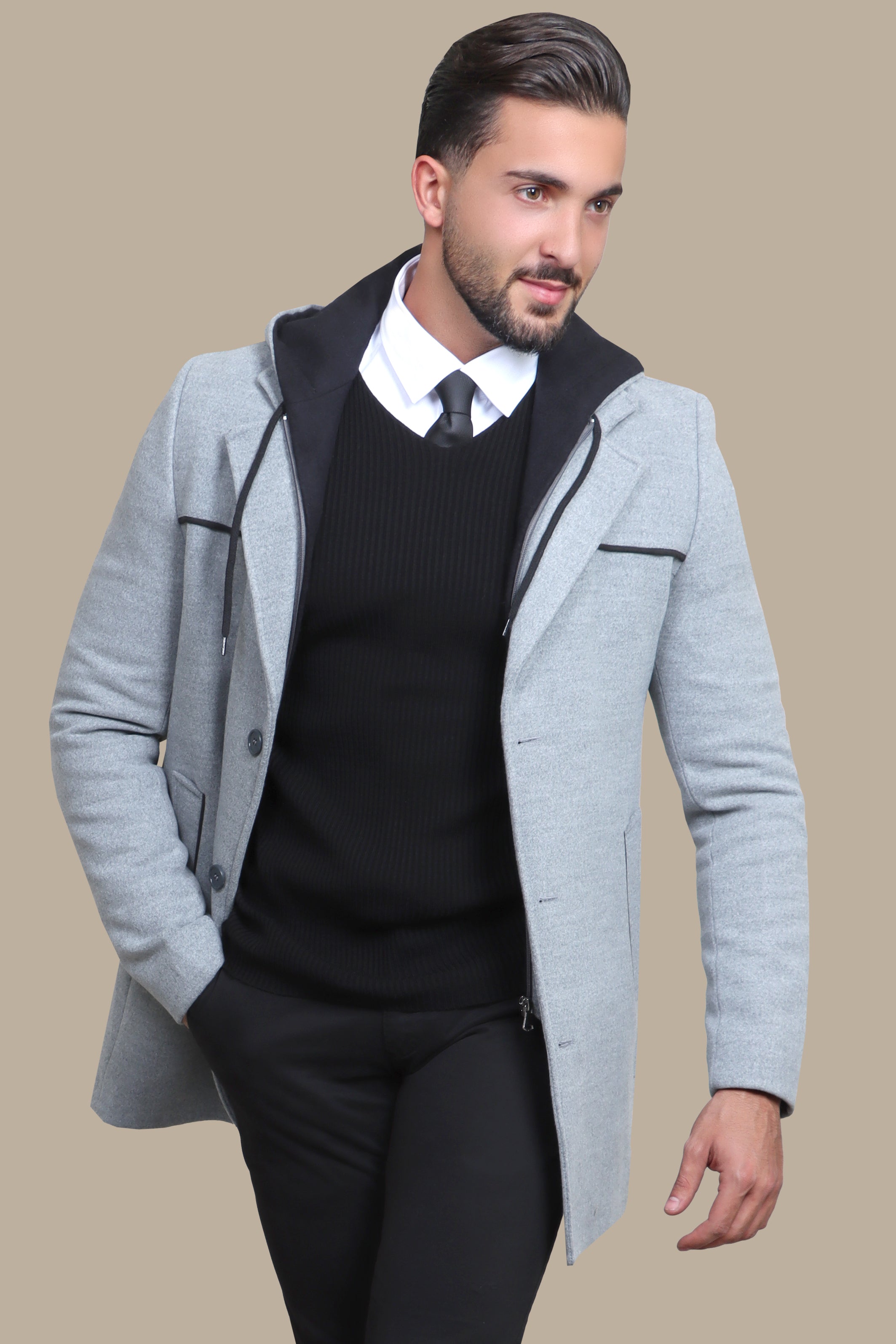 Coat Hoodie Detachable | Light grey