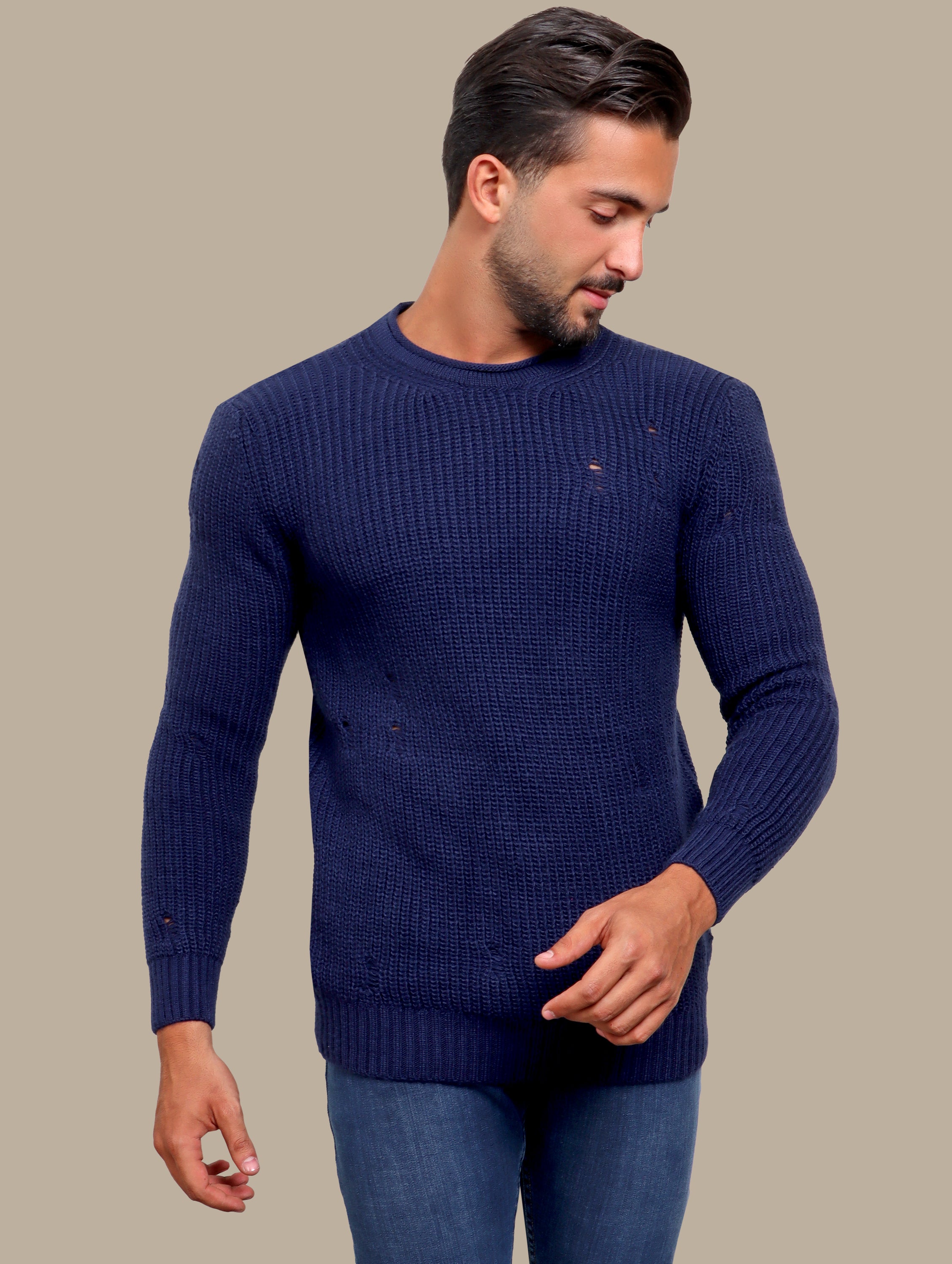 Sweater Knitted Damaged | Blue