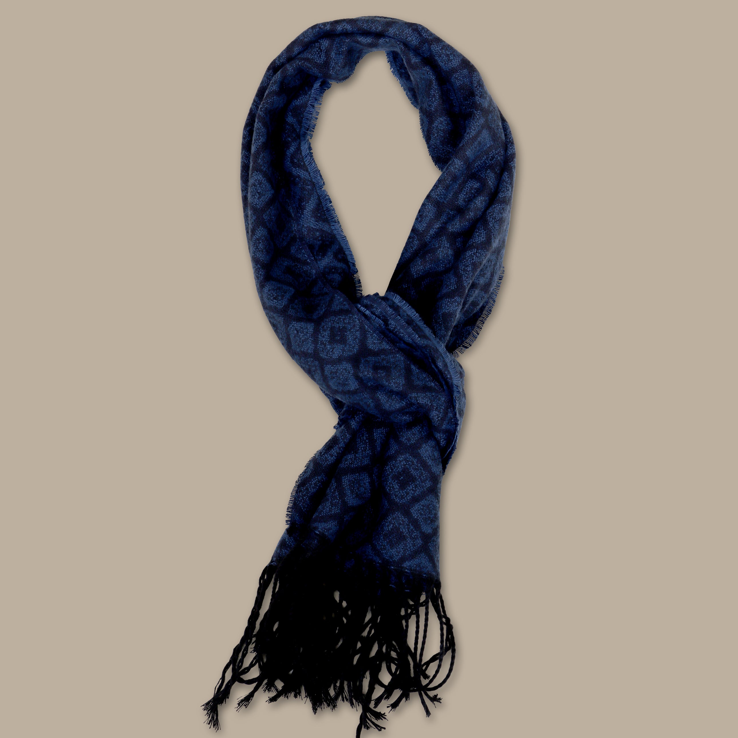 Nautical Allure: Dive into Style with our Navy Wool Scales Print Scarf