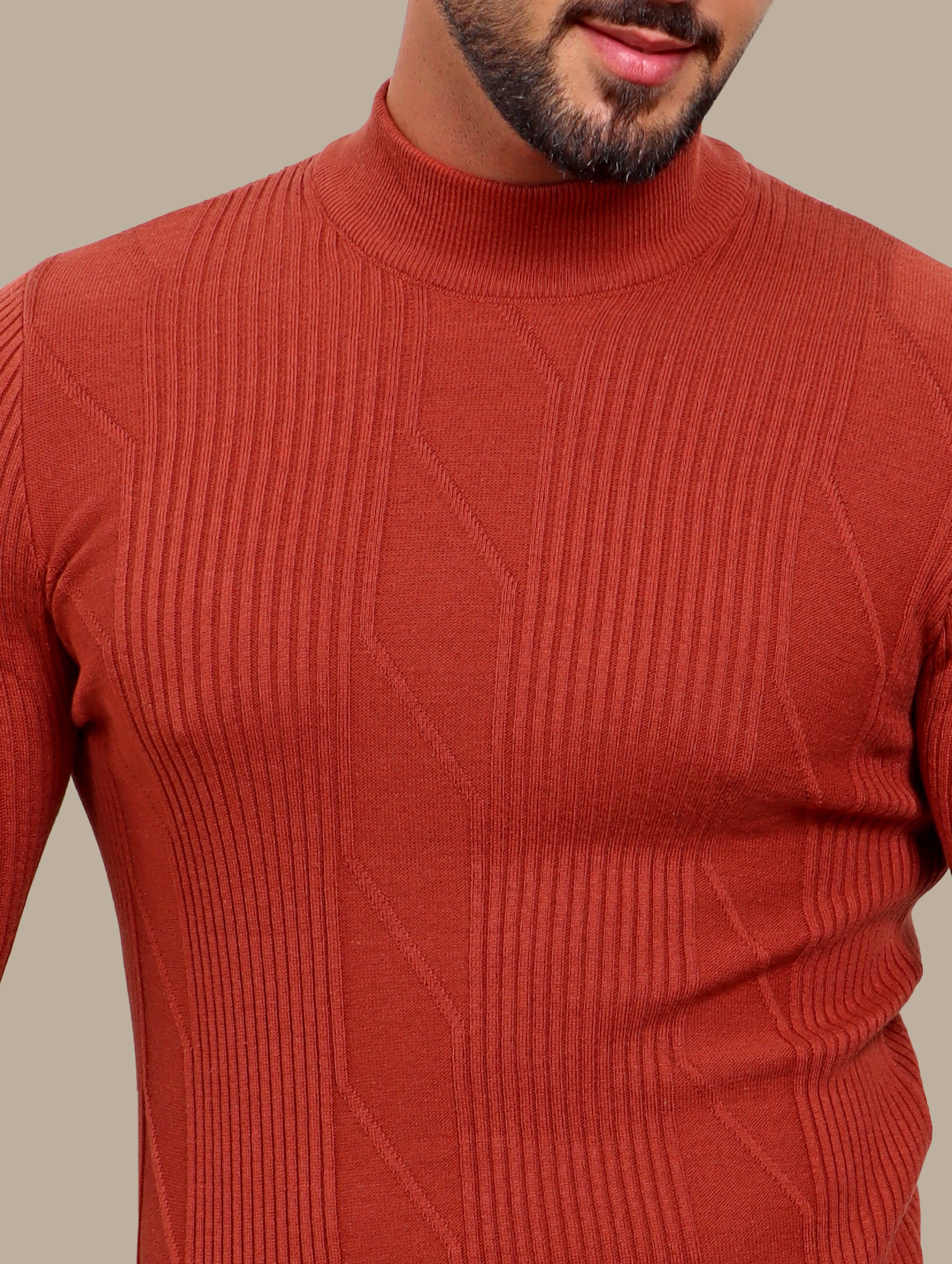 Sweater High Neck Ribbed | Brick