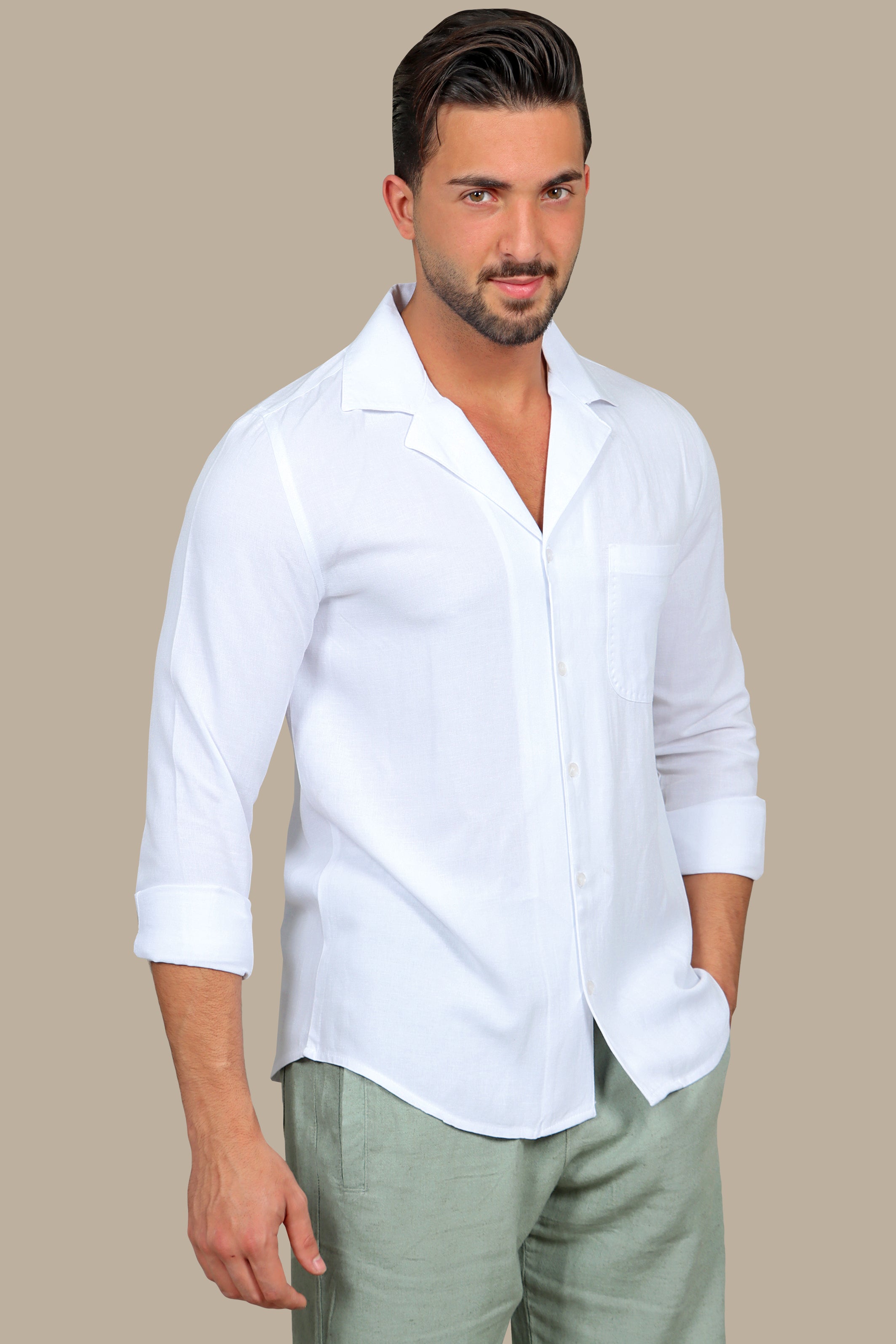 Shirt Linen Patch Djellaba | White