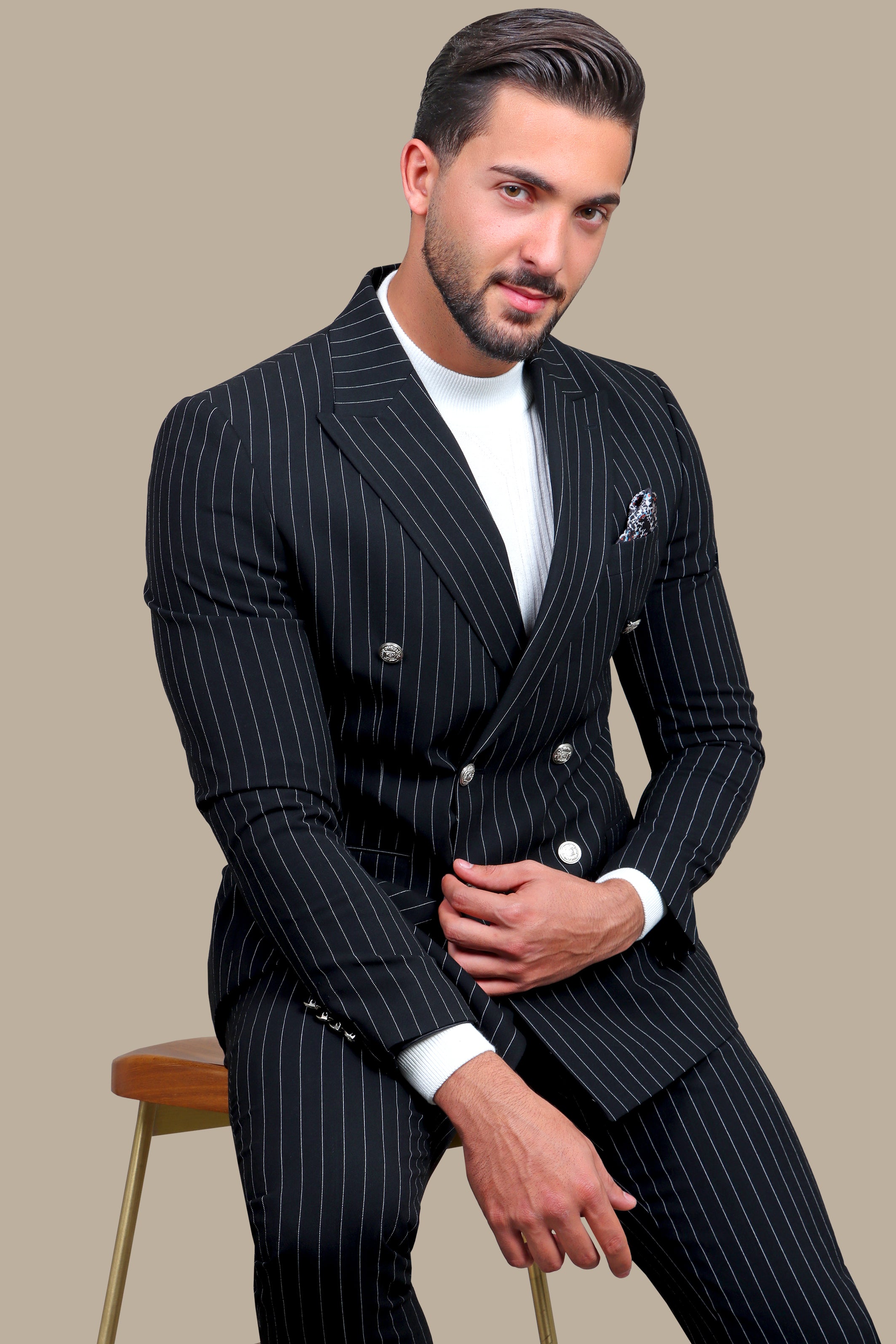 Suit Double Breasted Stripes | Black