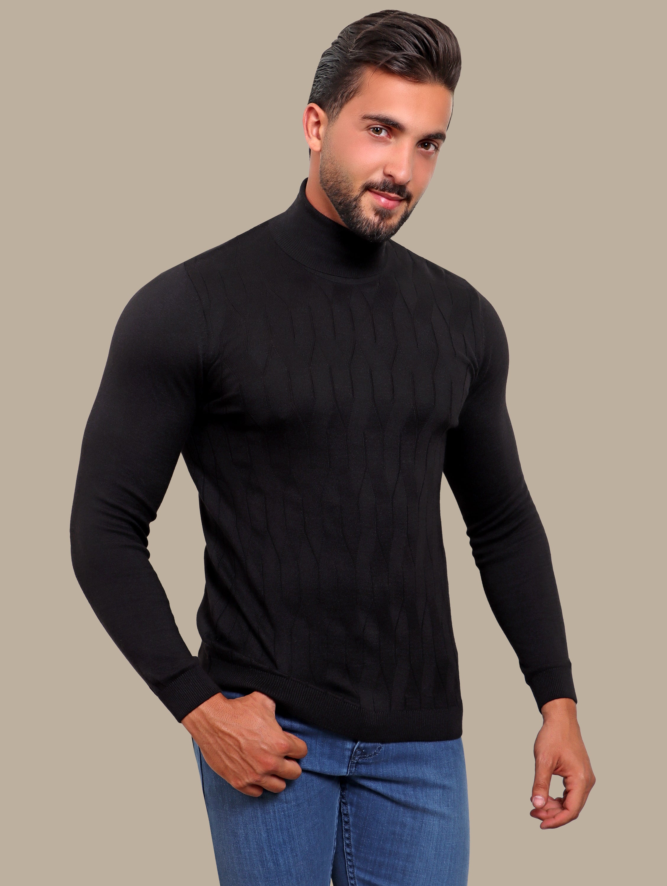 Sweater Turtle Neck Braided | Black