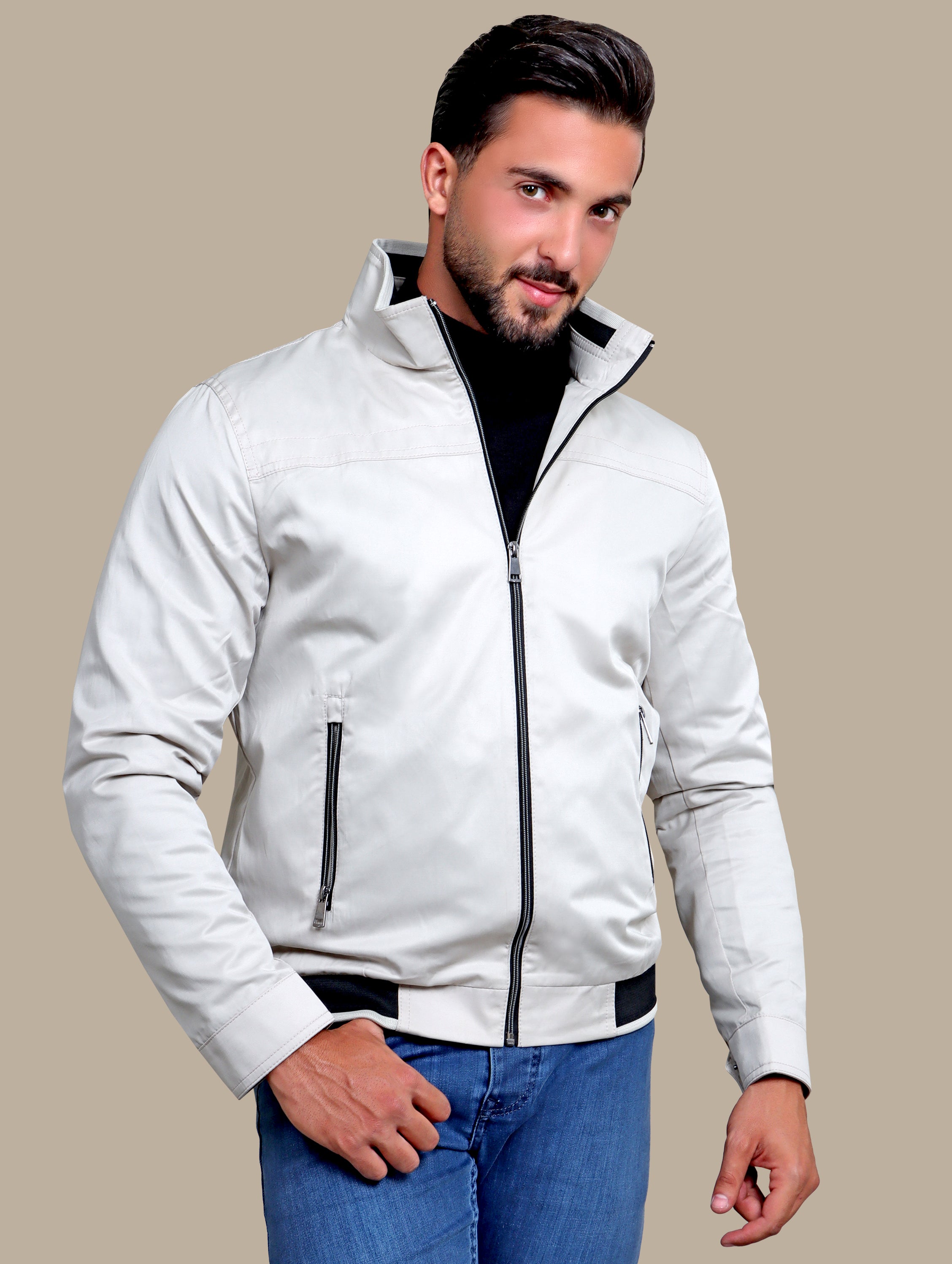 Jacket Blouson Plain Pipping | Light Grey