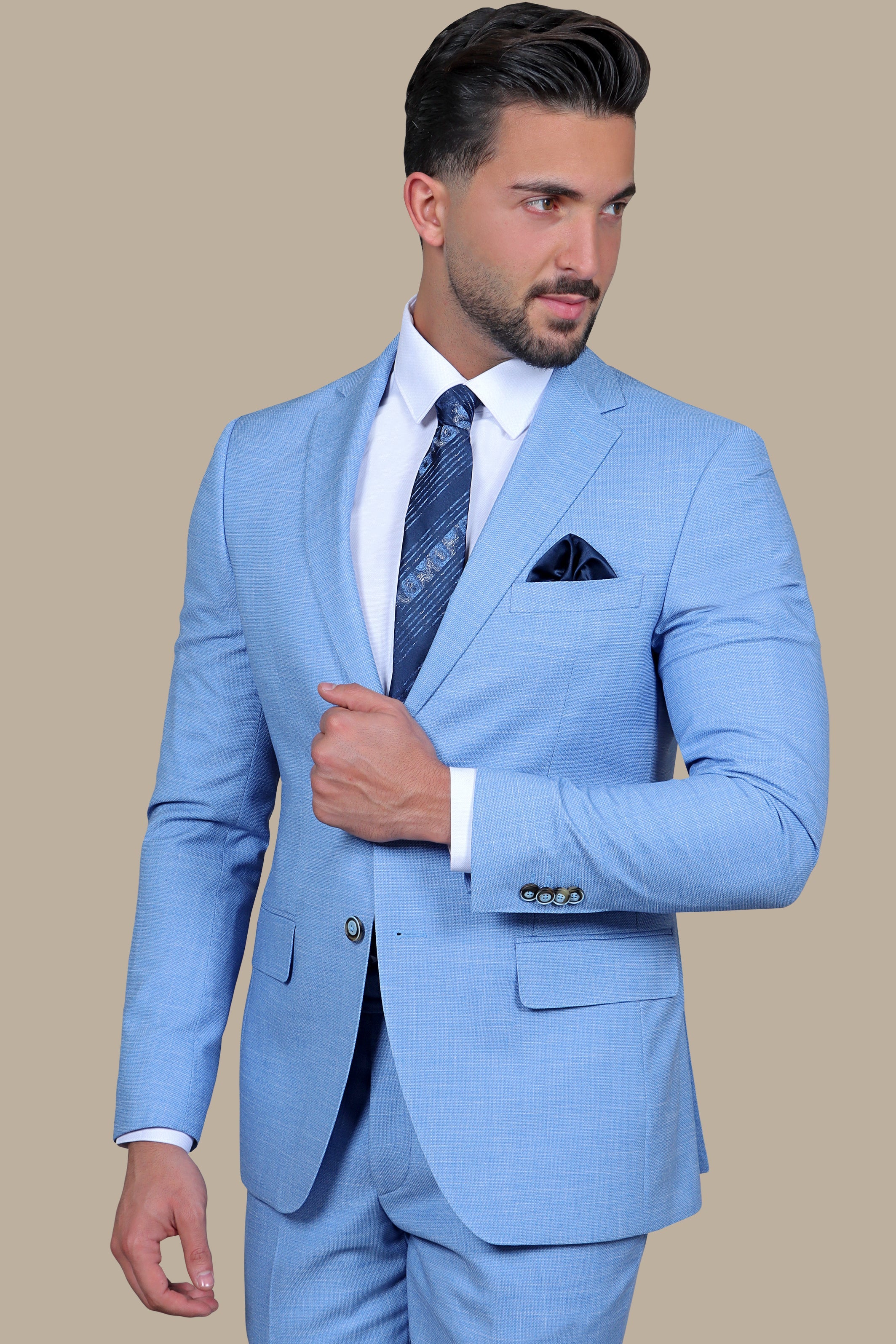 Serene Sophistication: Light Blue Filafil Notch Suit