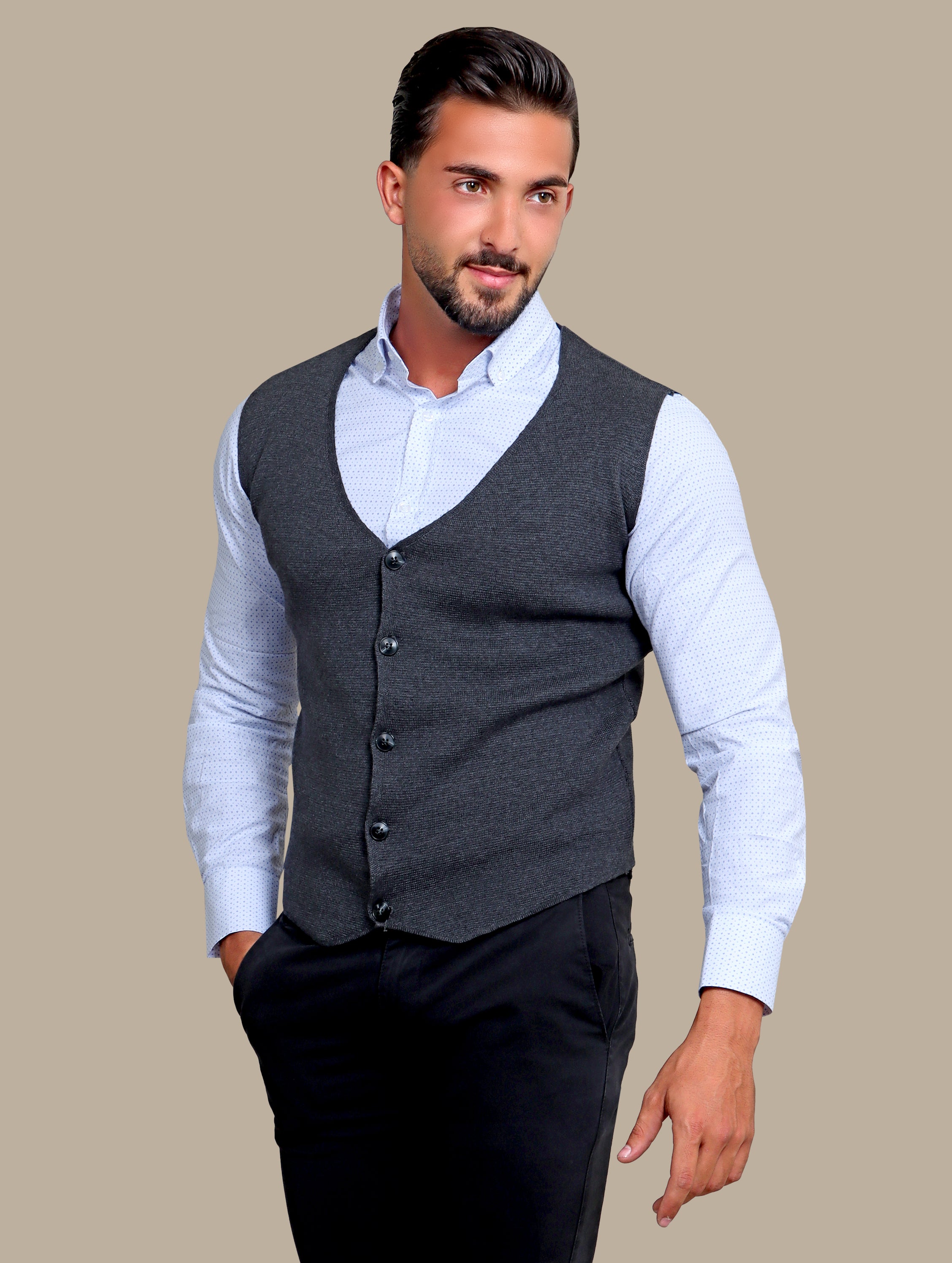 Vest Cotton Casual 5 Buttons | Dark Gray
