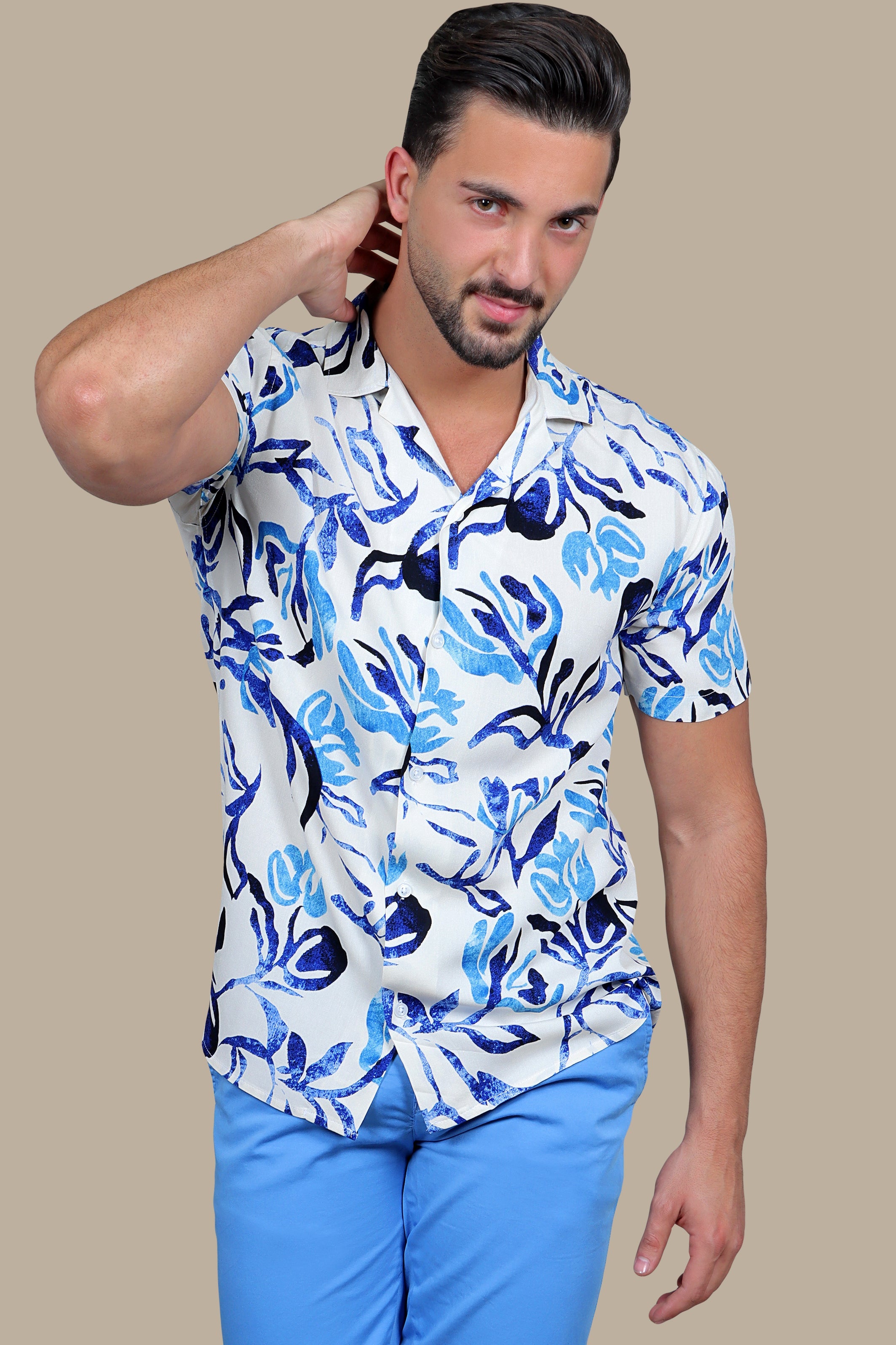 Ocean Breeze Bloom: Blue Abstract Flower Print Hawaiian Shirt