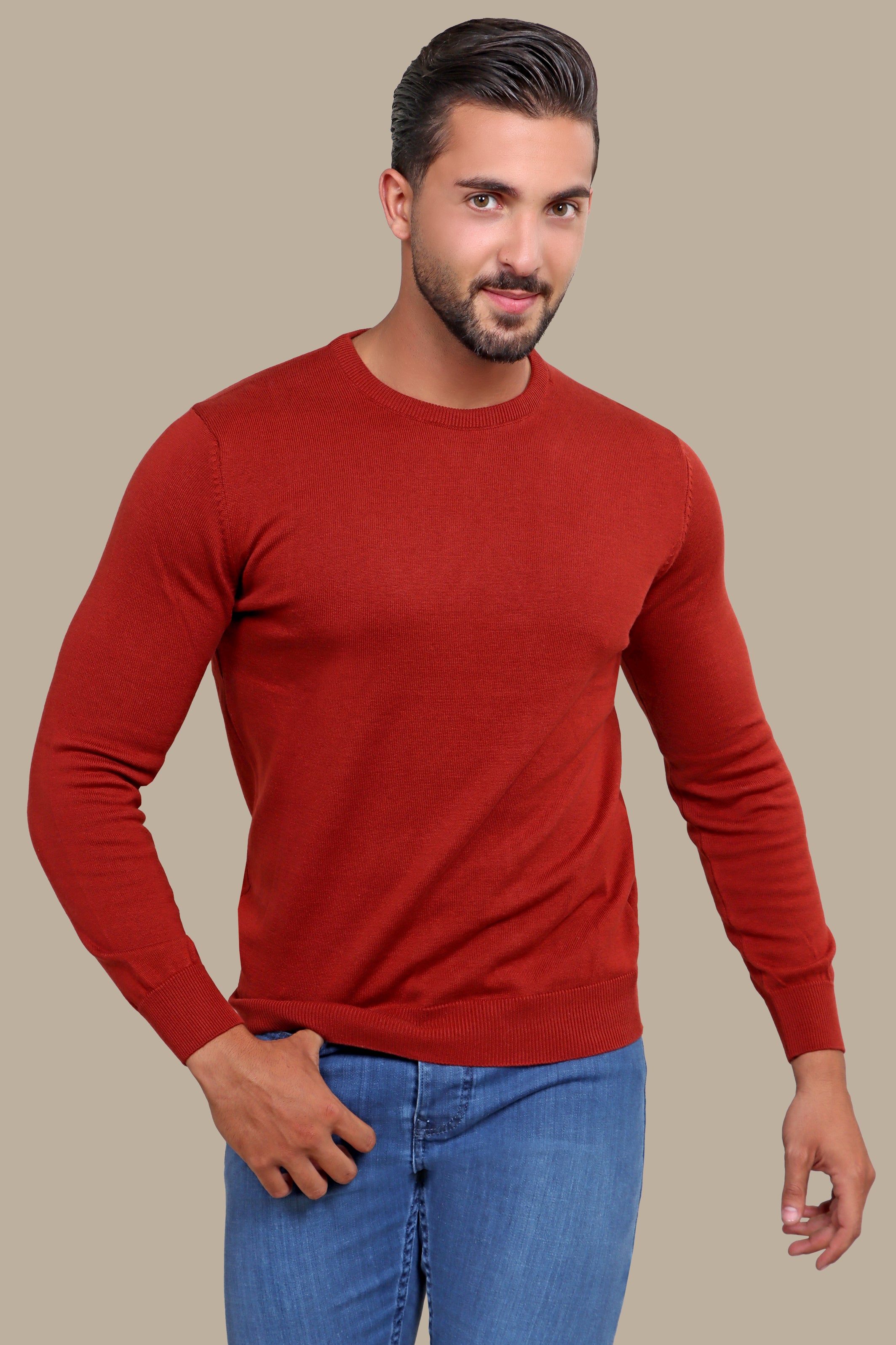 Sweater R-neck Basic | Brick
