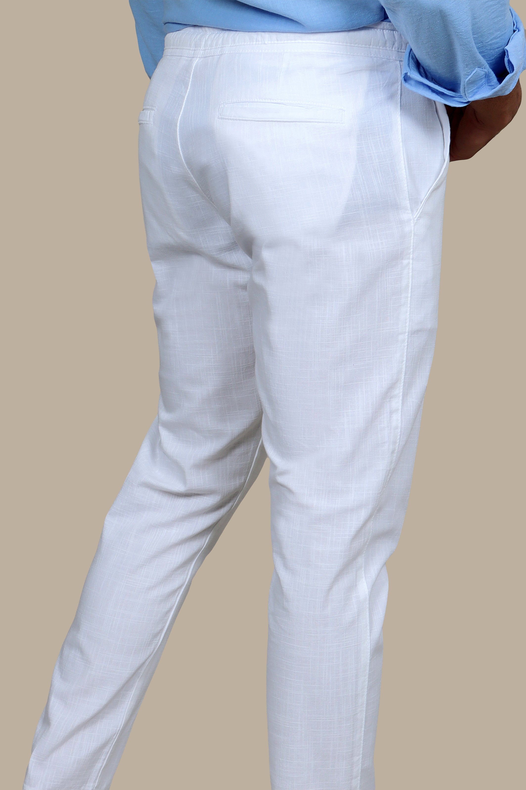 Ivory Breeze: White Linen Fil a Fil Pants